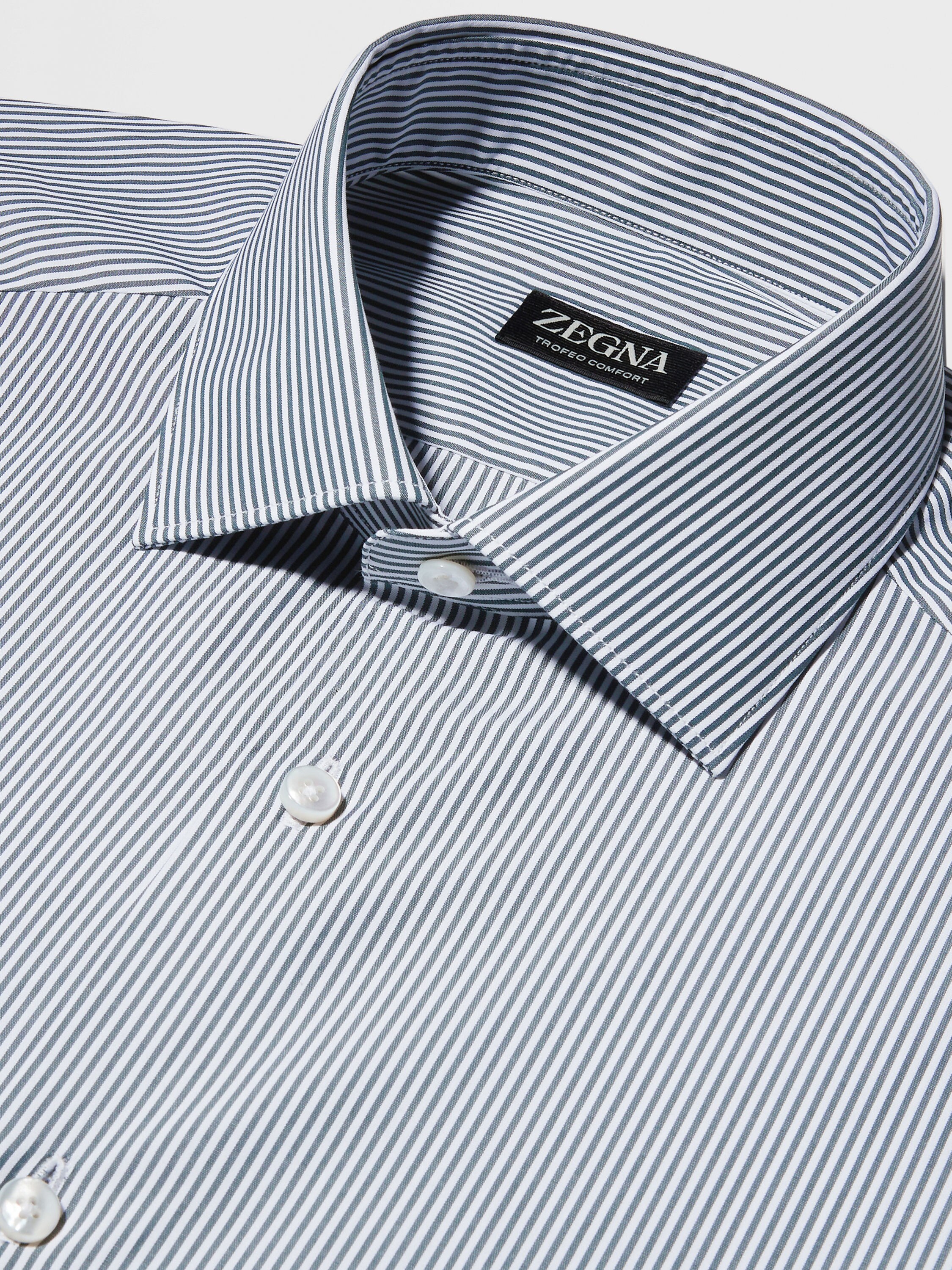 深绿色配白色条纹 Trofeo Comfort 棉质衬衫 产品细节图 #2