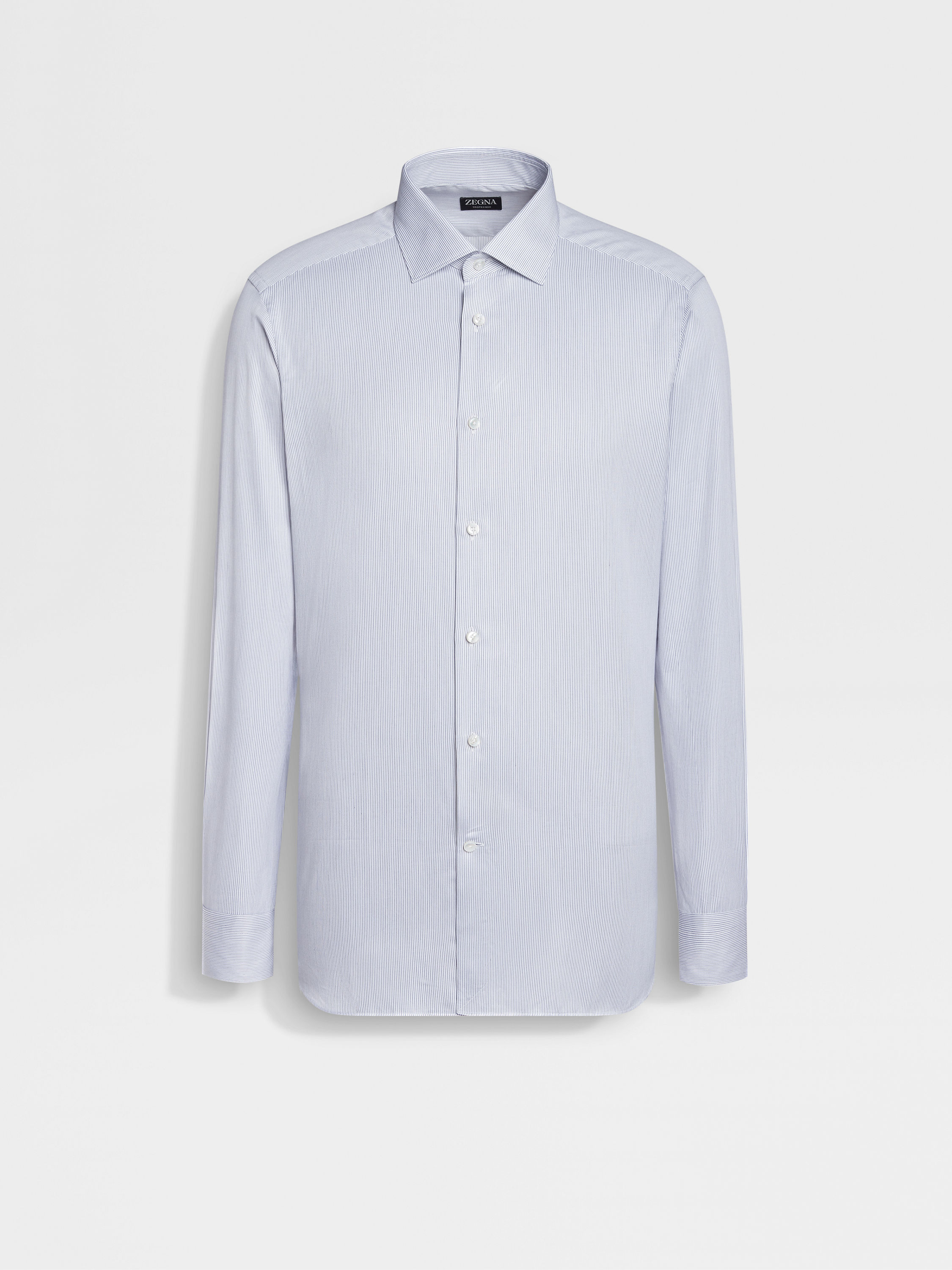 Blue and White Trofeo 600 Cotton and Silk Shirt Product detail photo #1