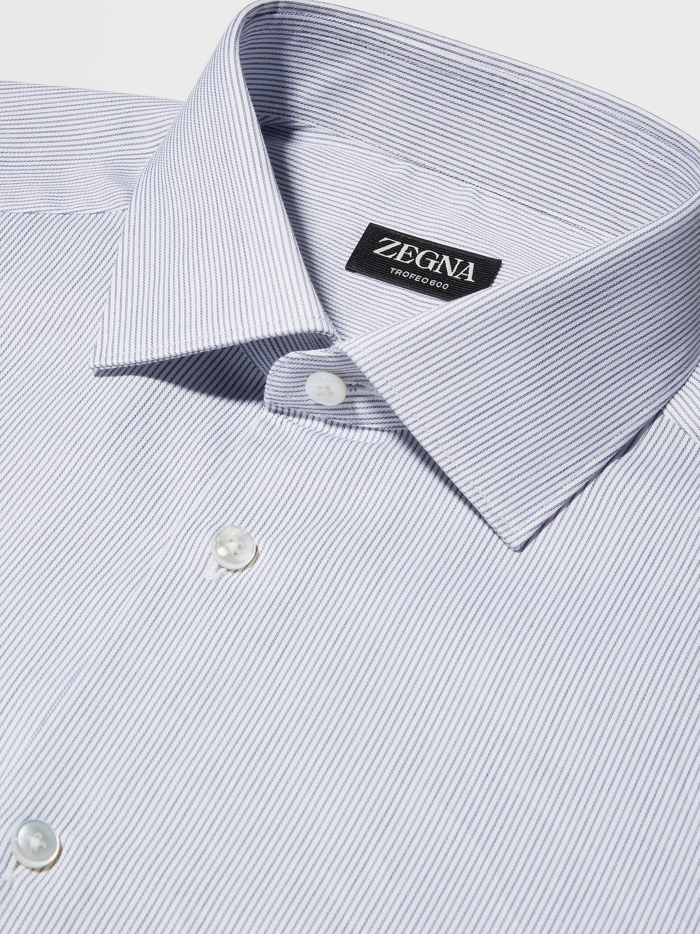 Blue and White Trofeo 600 Cotton and Silk Shirt Product detail photo #2