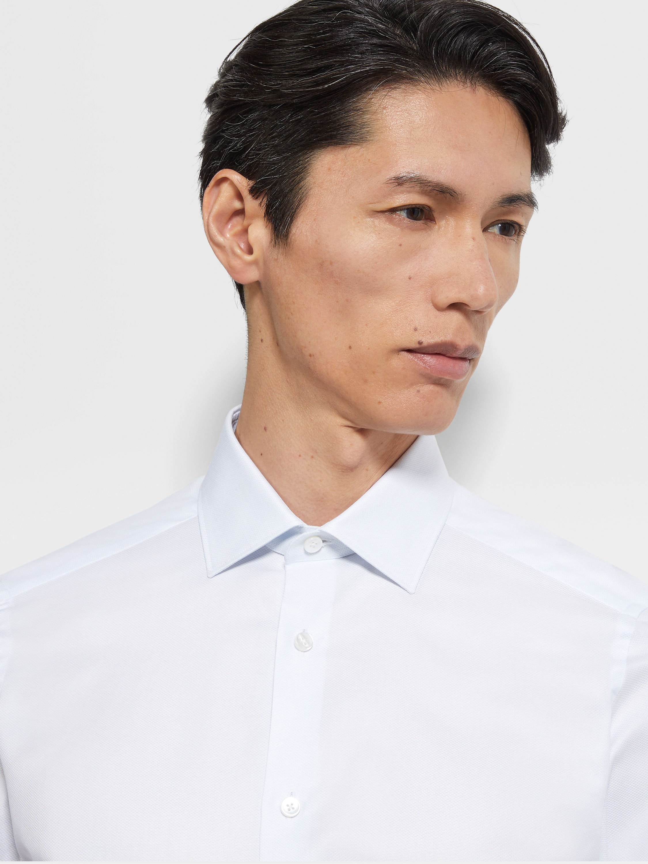 Light Blue Micro-structured Trecapi Cotton Shirt Product detail photo #1