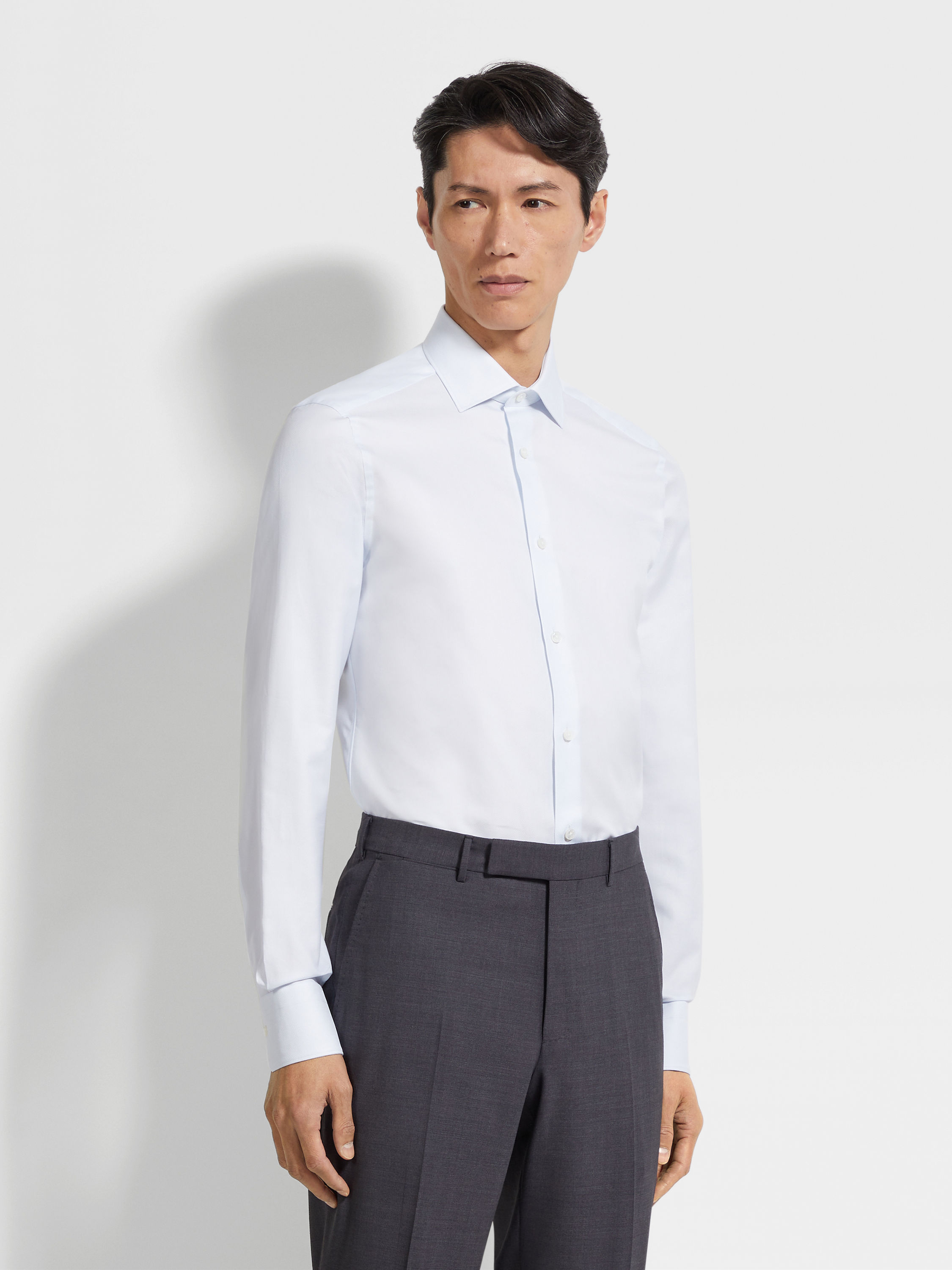 Light Blue Micro-structured Trecapi Cotton Shirt Product detail photo #2