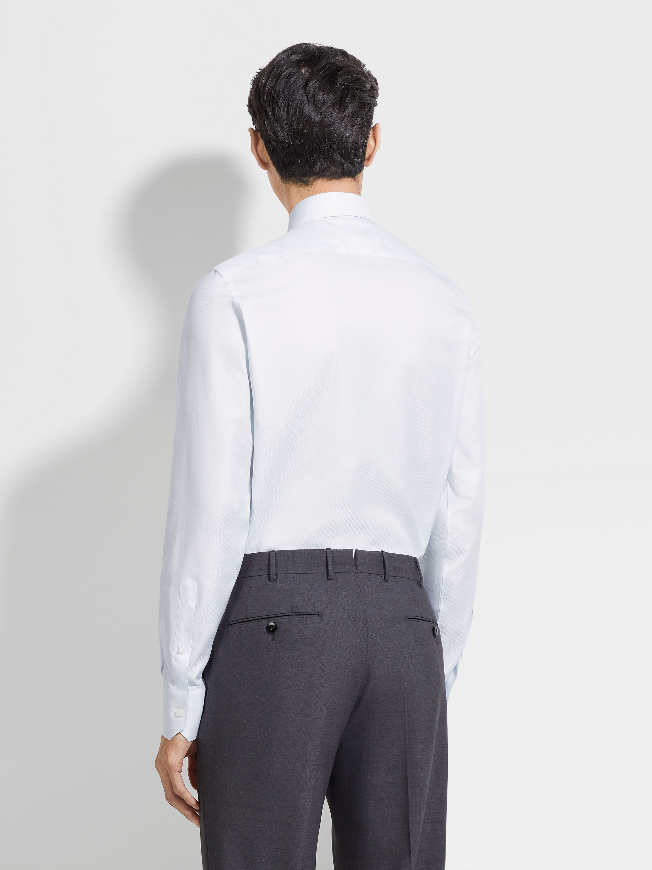 Light Blue Micro-structured Trecapi Cotton Shirt Product detail photo #3