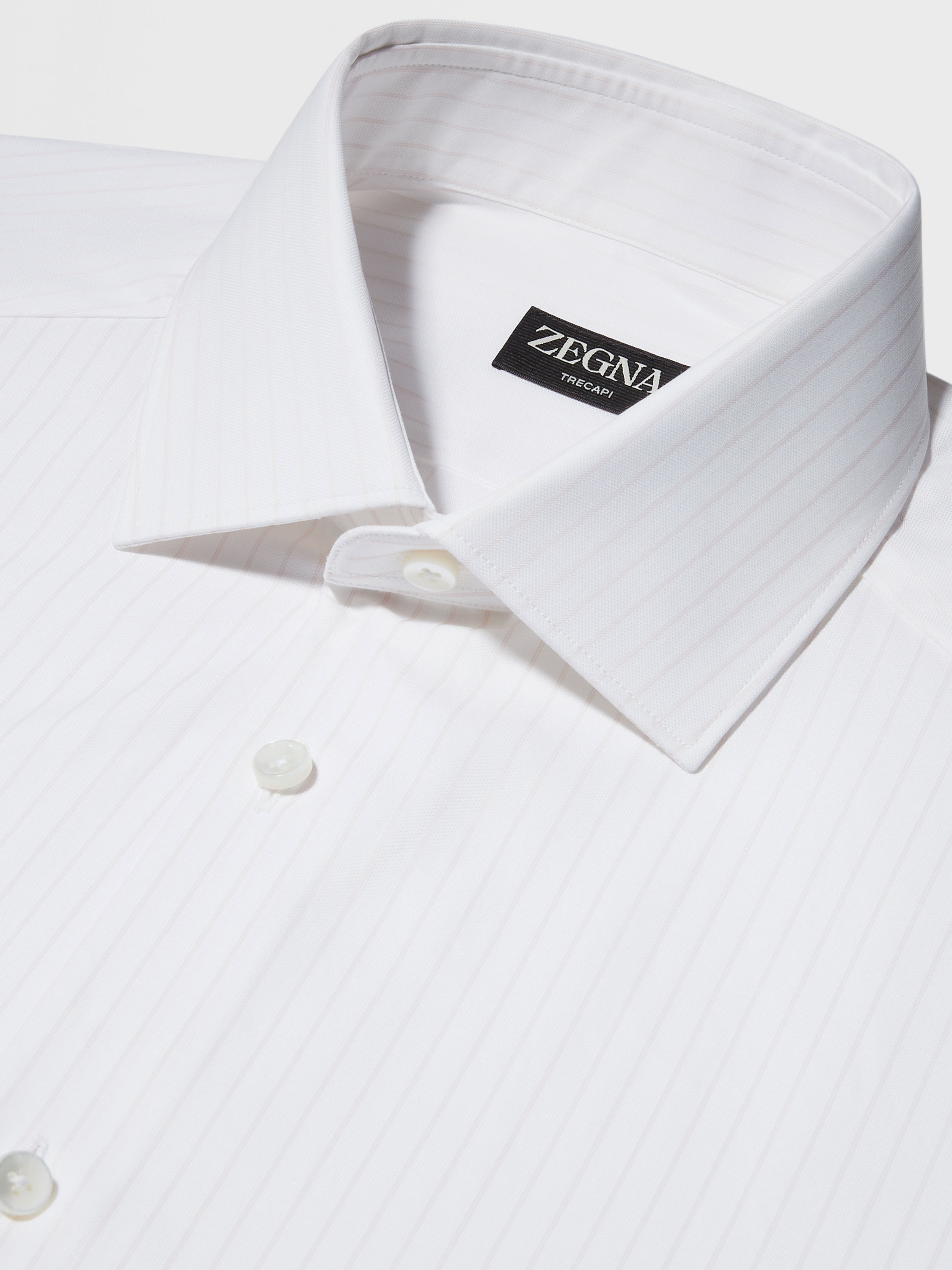 Light Pink and White Structured Striped Trecapi Cotton Shirt Product detail photo #2