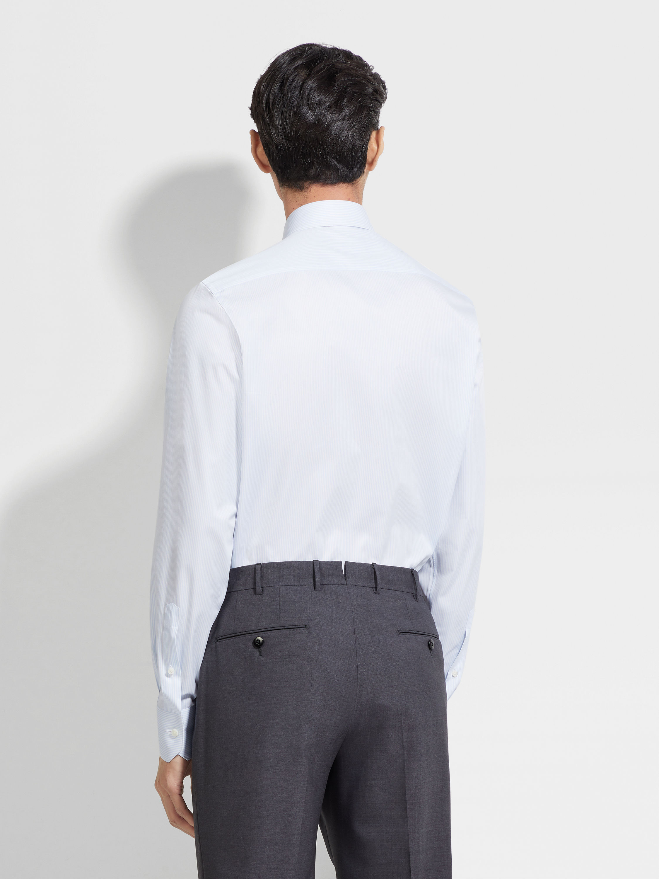 Light Blue and White Micro-striped Trecapi Cotton Shirt Product detail photo #3