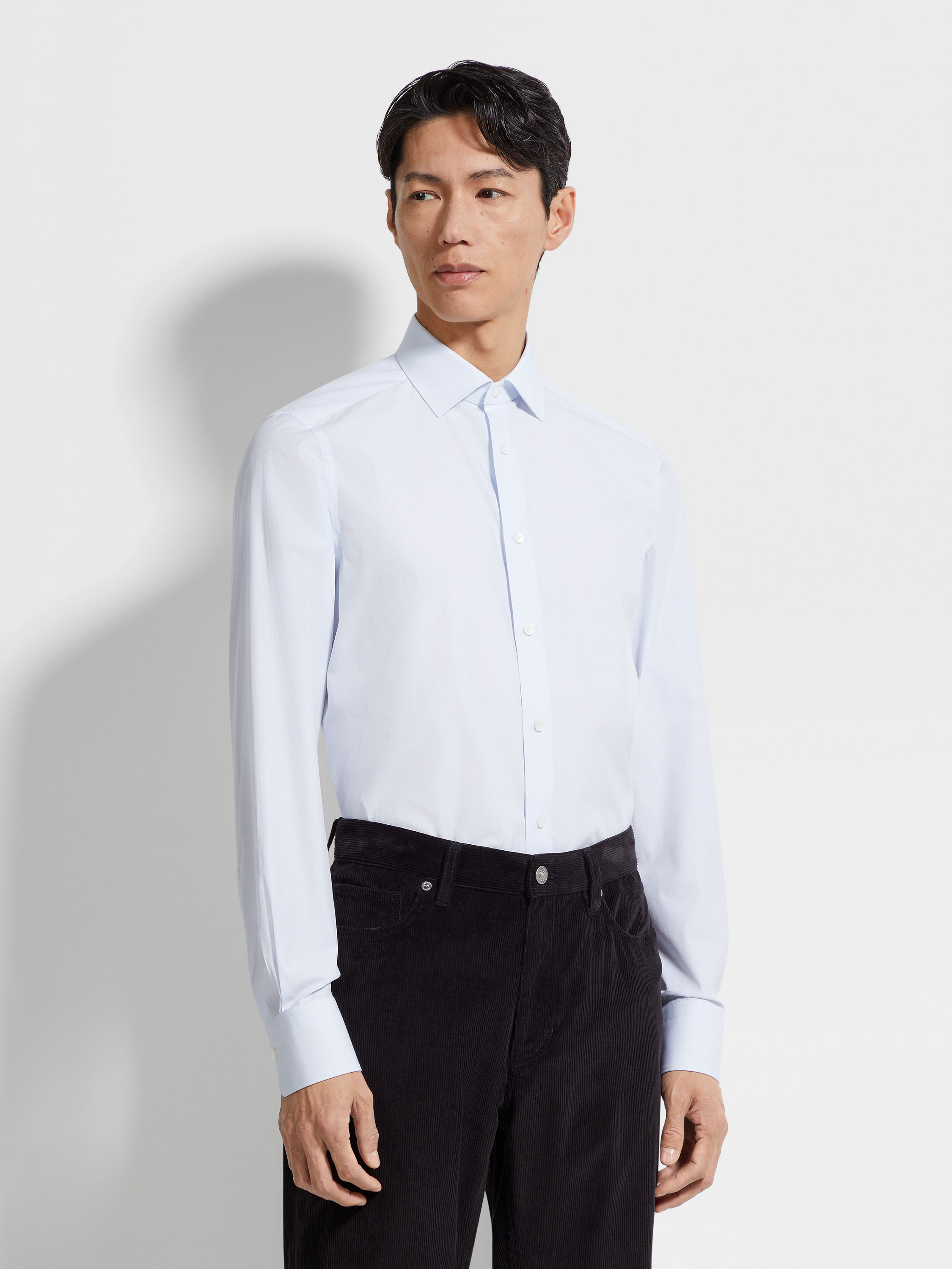 Light Blue and White Micro-checked Trecapi Cotton Shirt Product detail photo #2