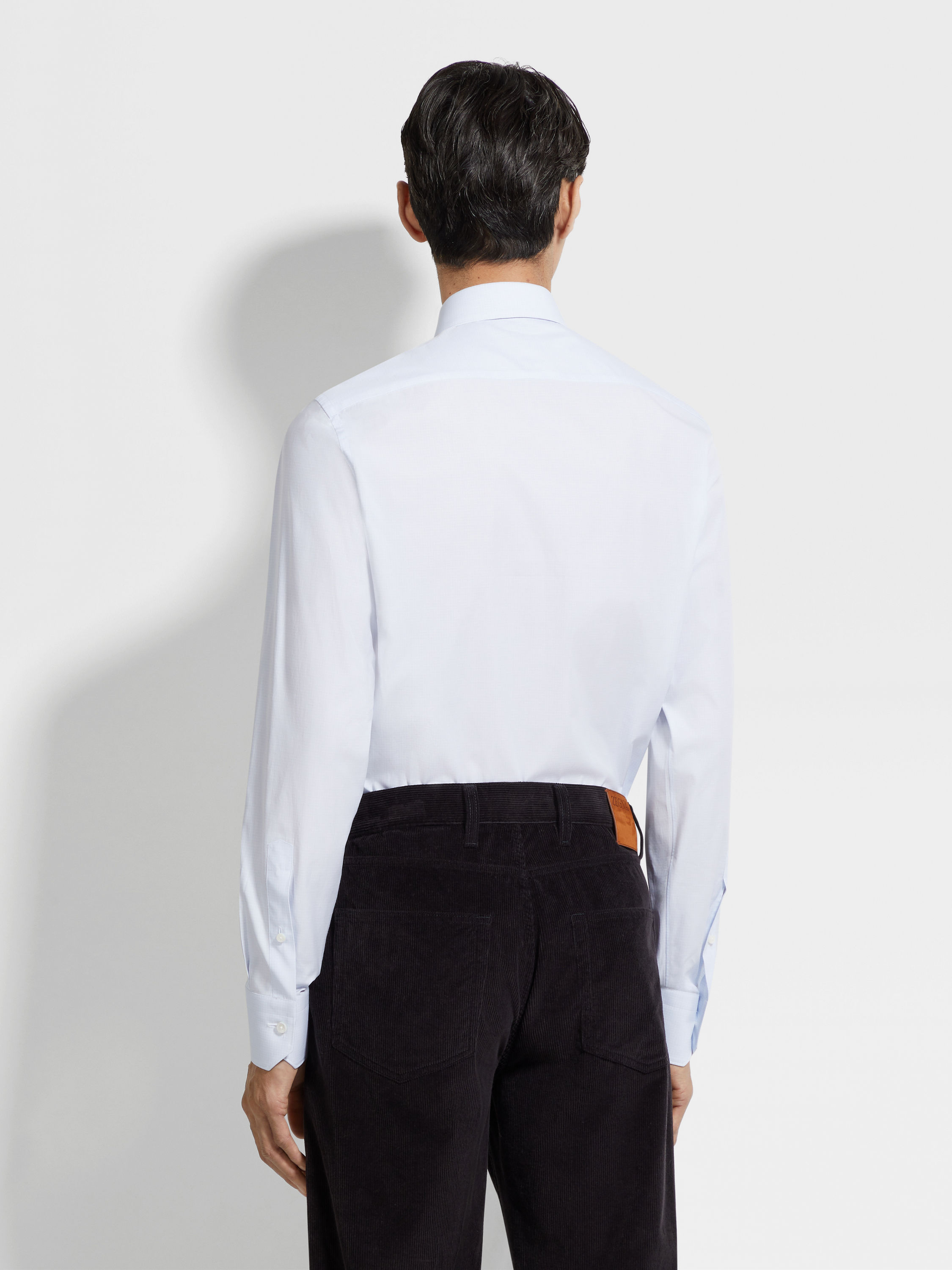 Light Blue and White Micro-checked Trecapi Cotton Shirt Product detail photo #3