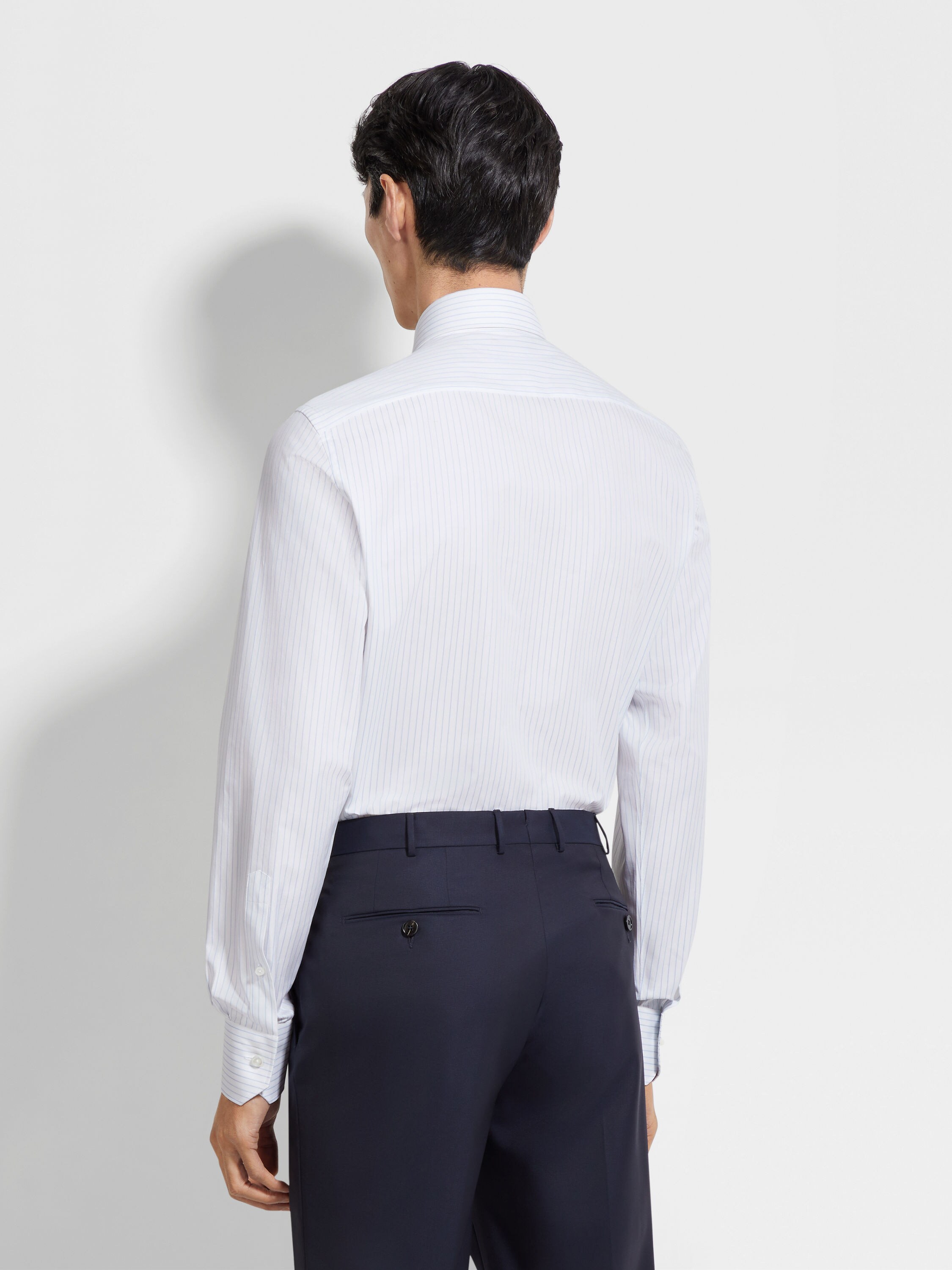 Light Blue and White Structured Striped Trecapi Cotton Shirt Product detail photo #3