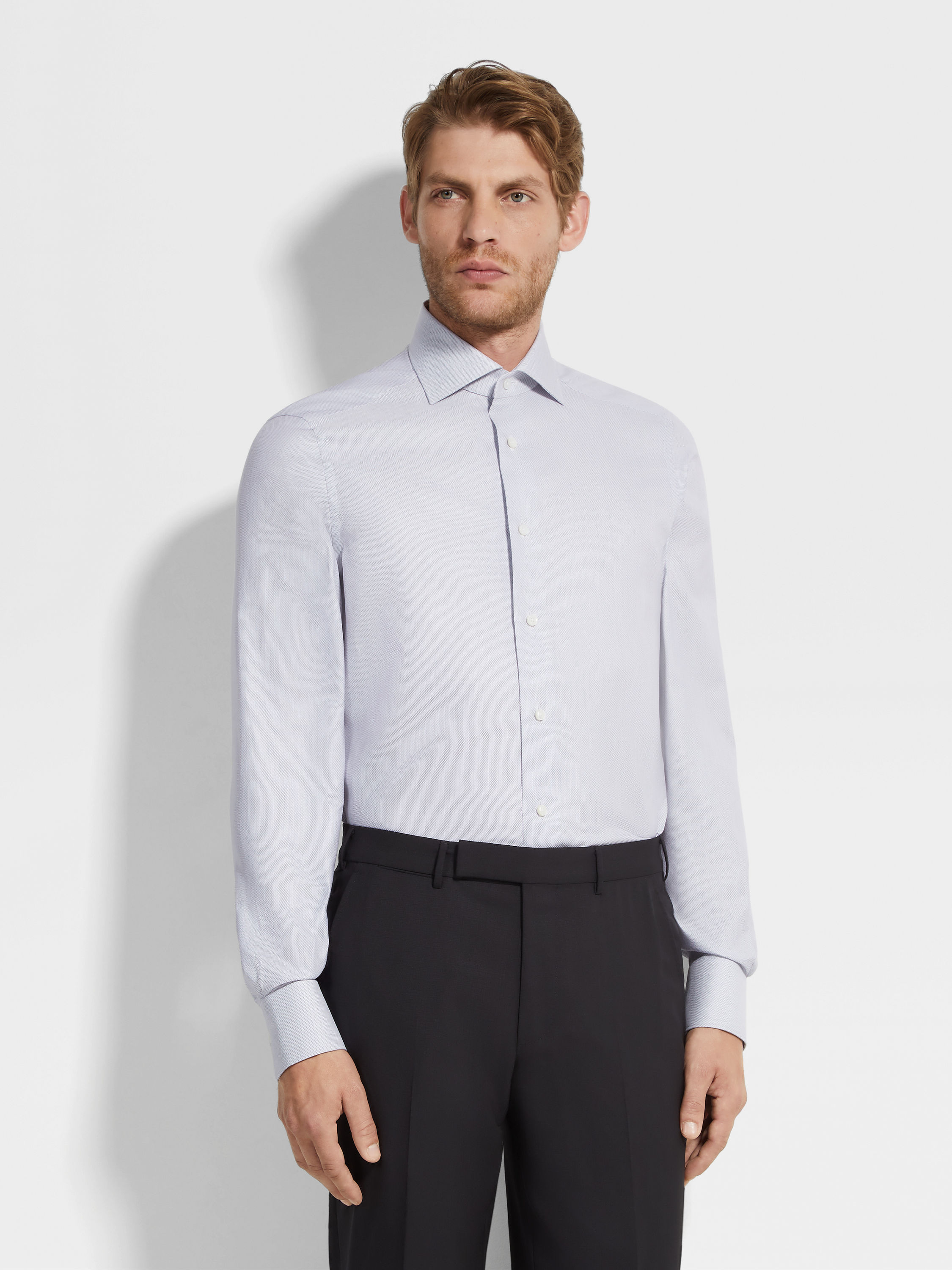 海军蓝配白色微型结构 Trecapi 棉质衬衫 产品细节图 #2