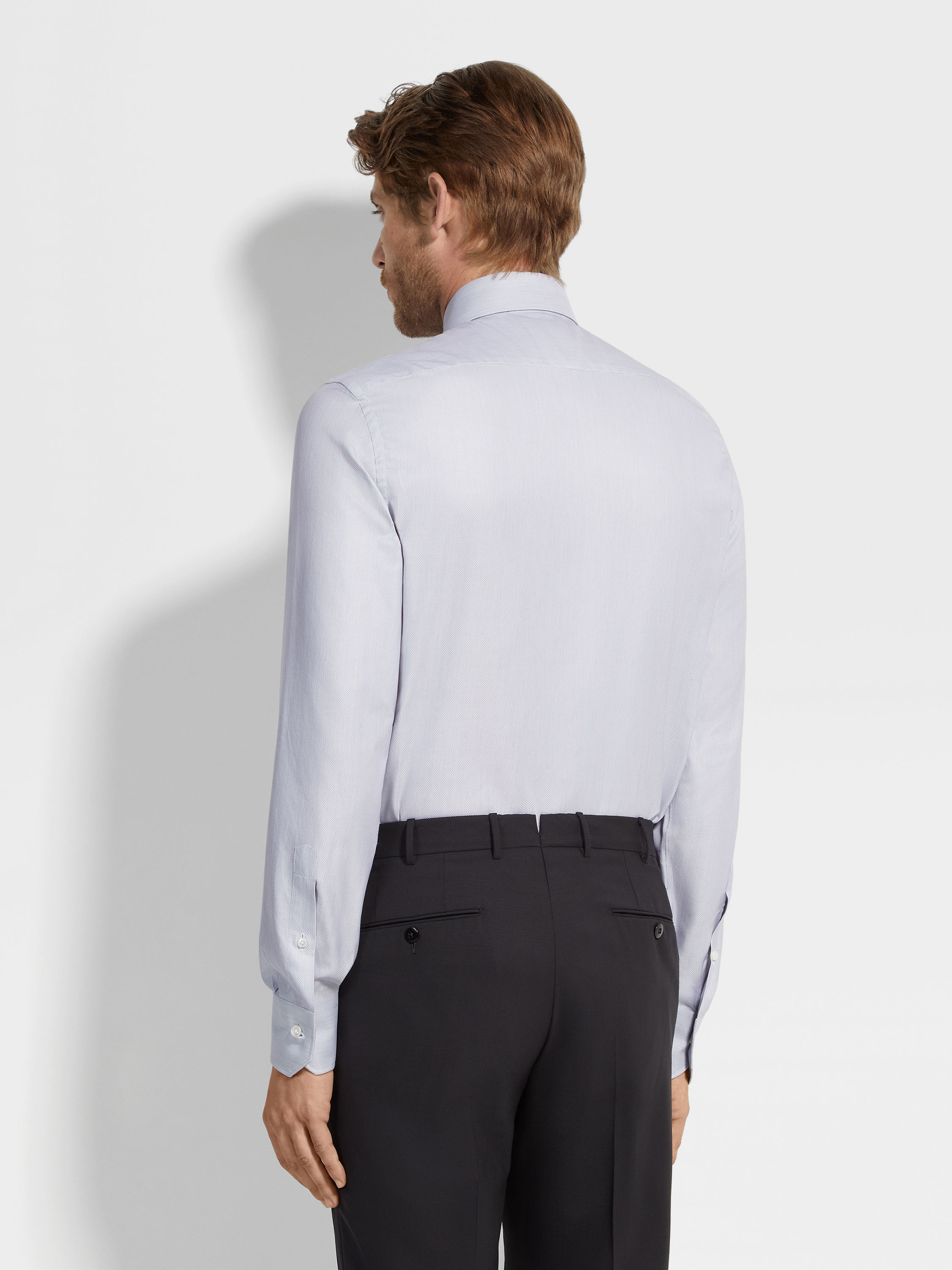 海军蓝配白色微型结构 Trecapi 棉质衬衫 产品细节图 #3