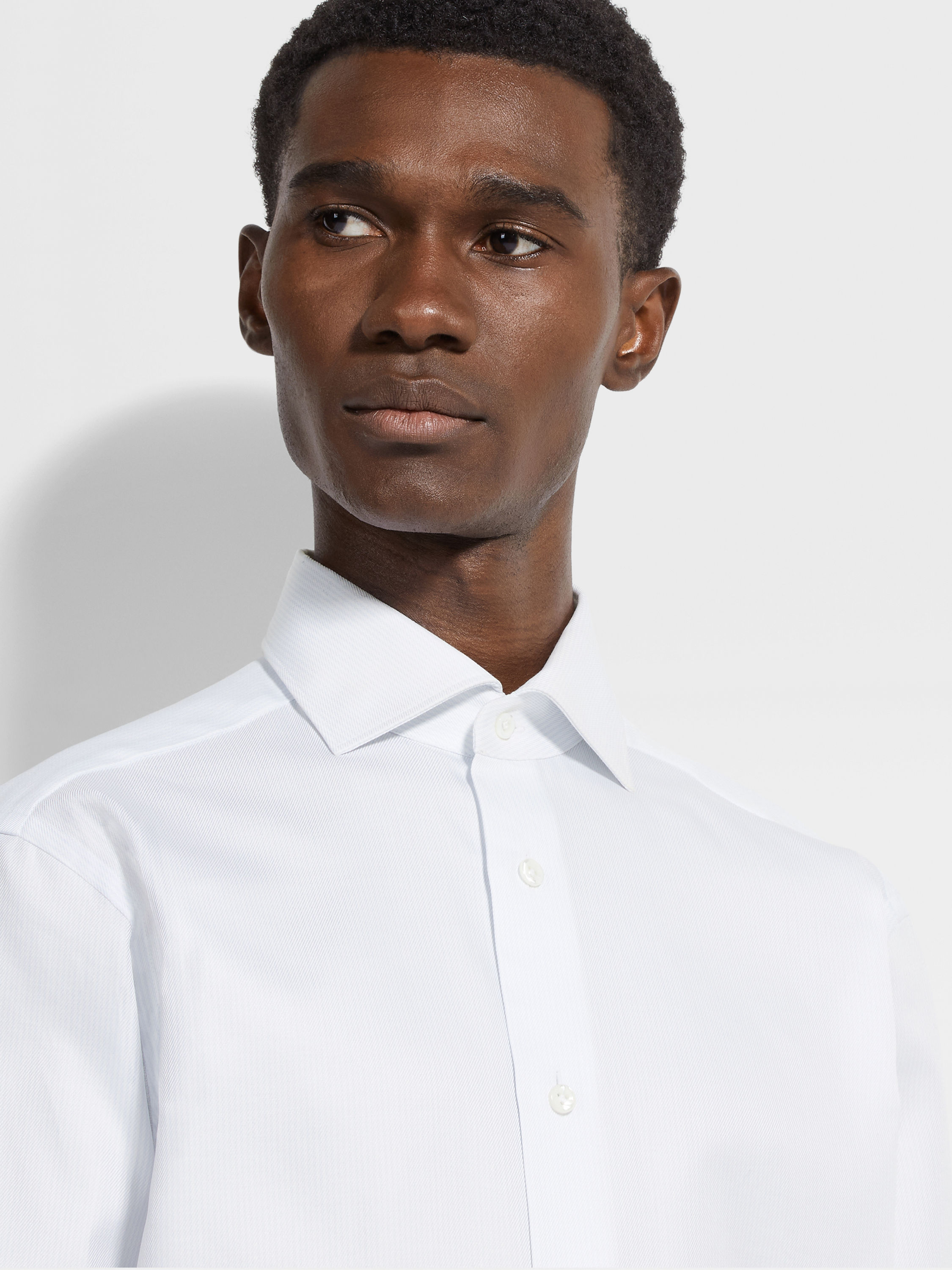 Light Blue and White Structured Micro-striped Centoventimila Cotton Shirt Product detail photo #1