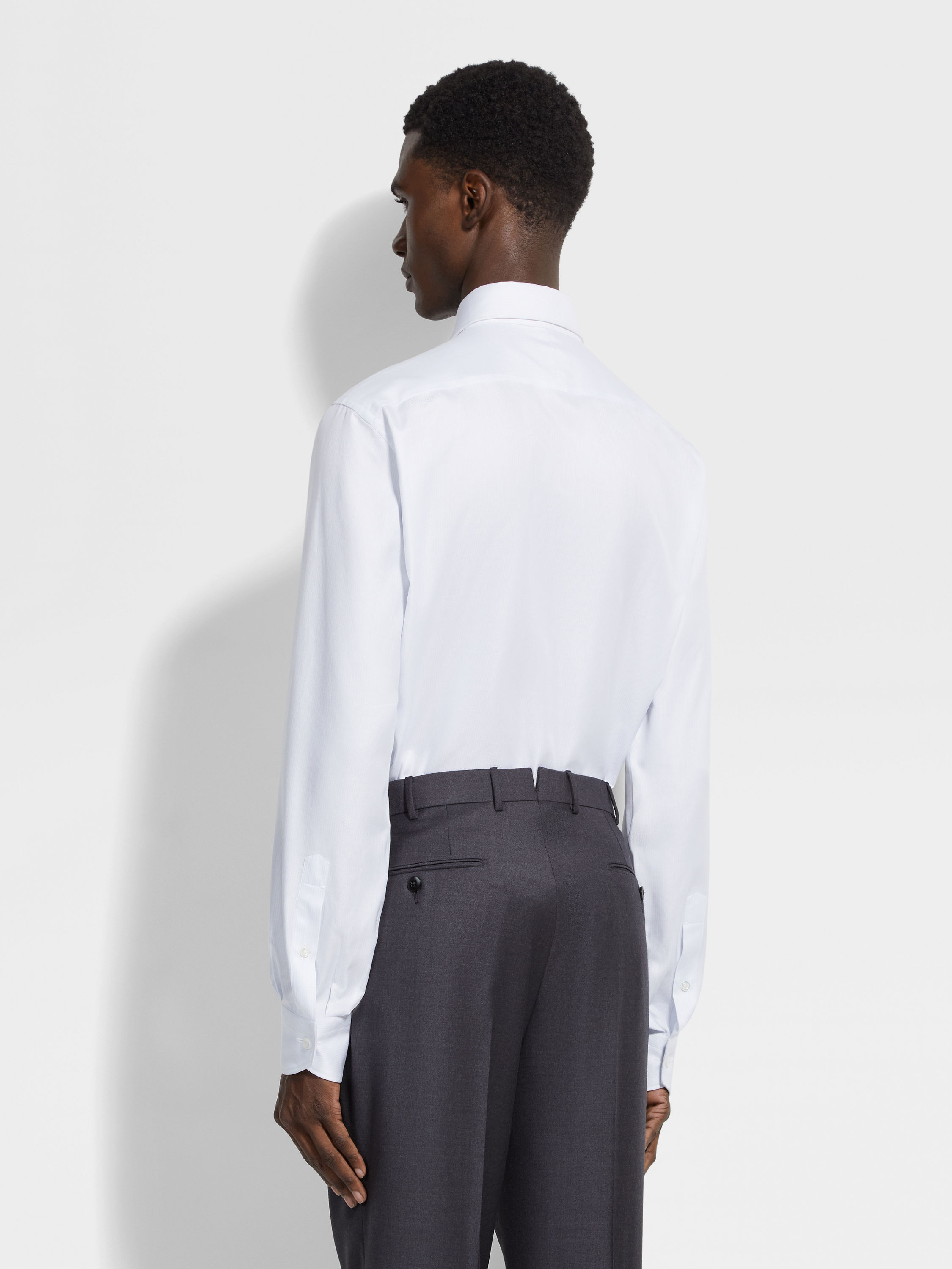 Light Blue and White Structured Micro-striped Centoventimila Cotton Shirt Product detail photo #3