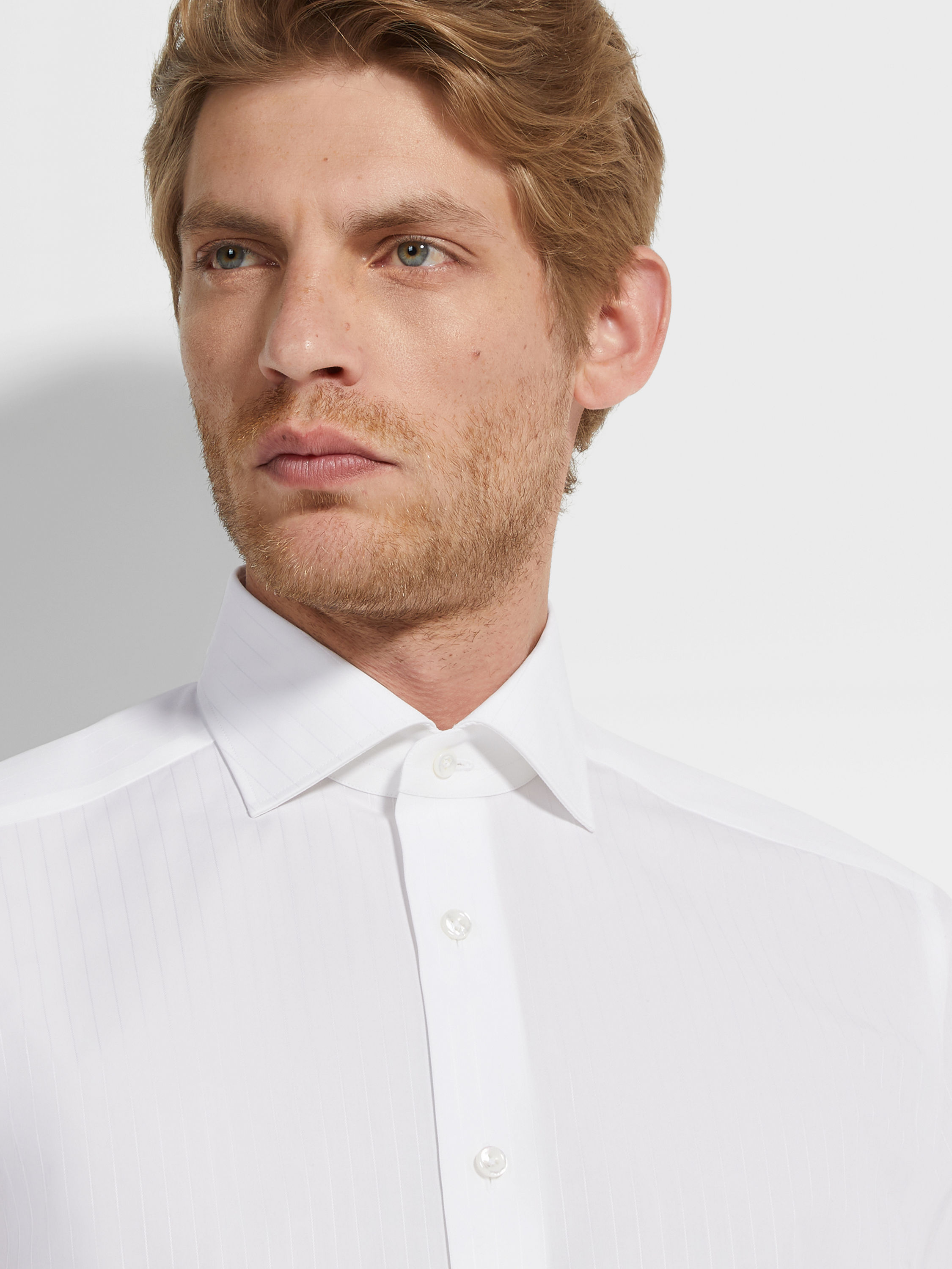 Optical White Structured Striped Centoventimila Cotton Shirt Product detail photo #2