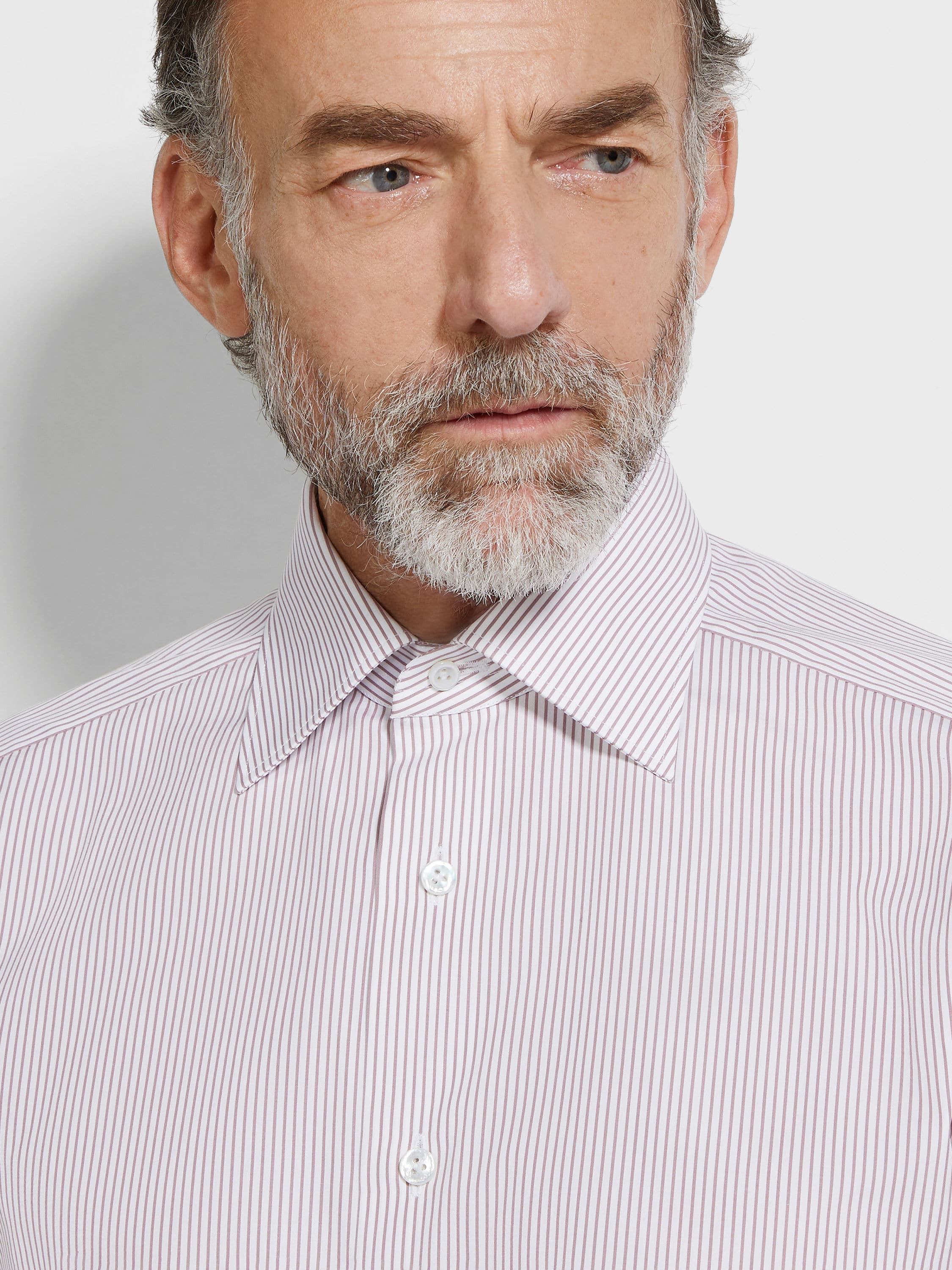 Dark Pink and White Micro-striped Centoventimila Cotton Shirt Product detail photo #2