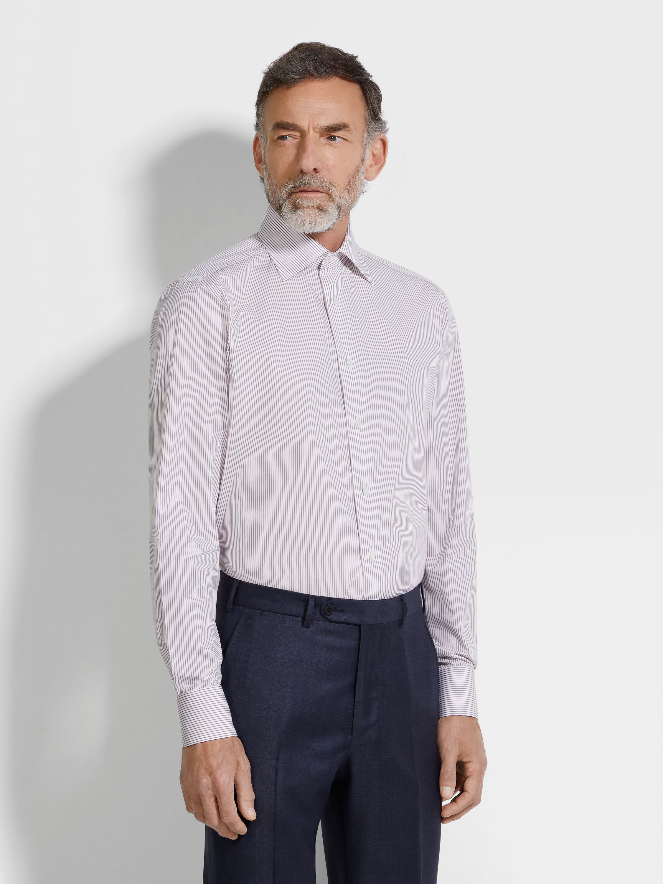 Dark Pink and White Micro-striped Centoventimila Cotton Shirt Product detail photo #3