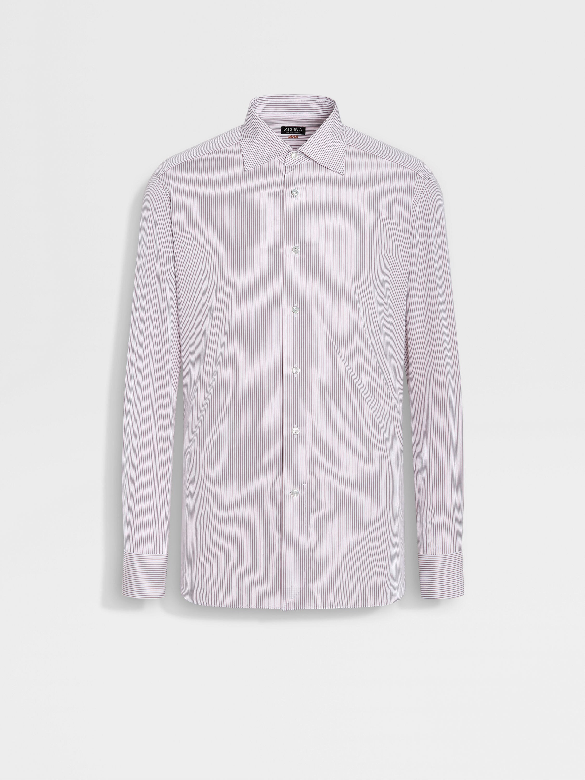 Dark Pink and White Micro-striped Centoventimila Cotton Shirt Main product photo