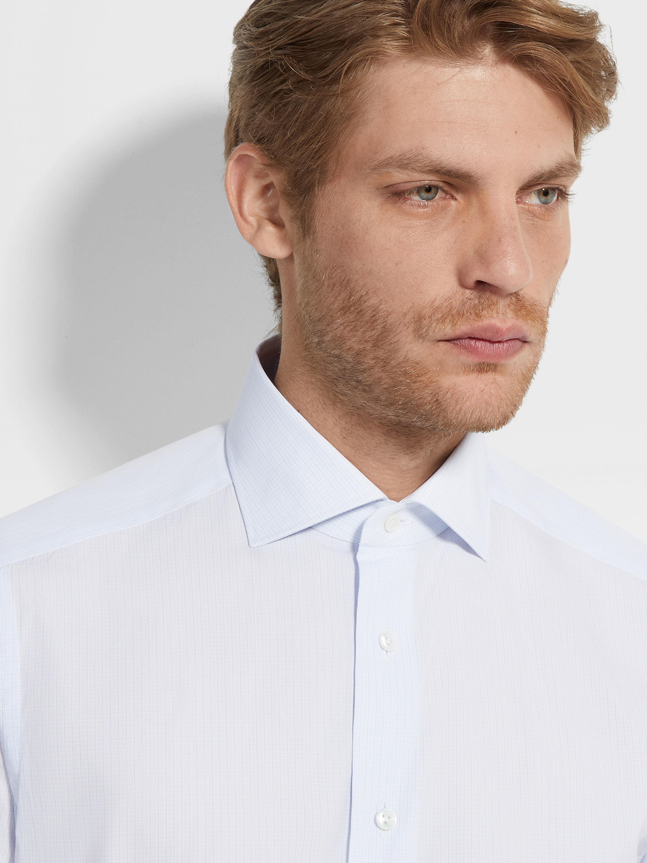 Light Blue and White Micro-checked Centoventimila Cotton Shirt Product detail photo #1