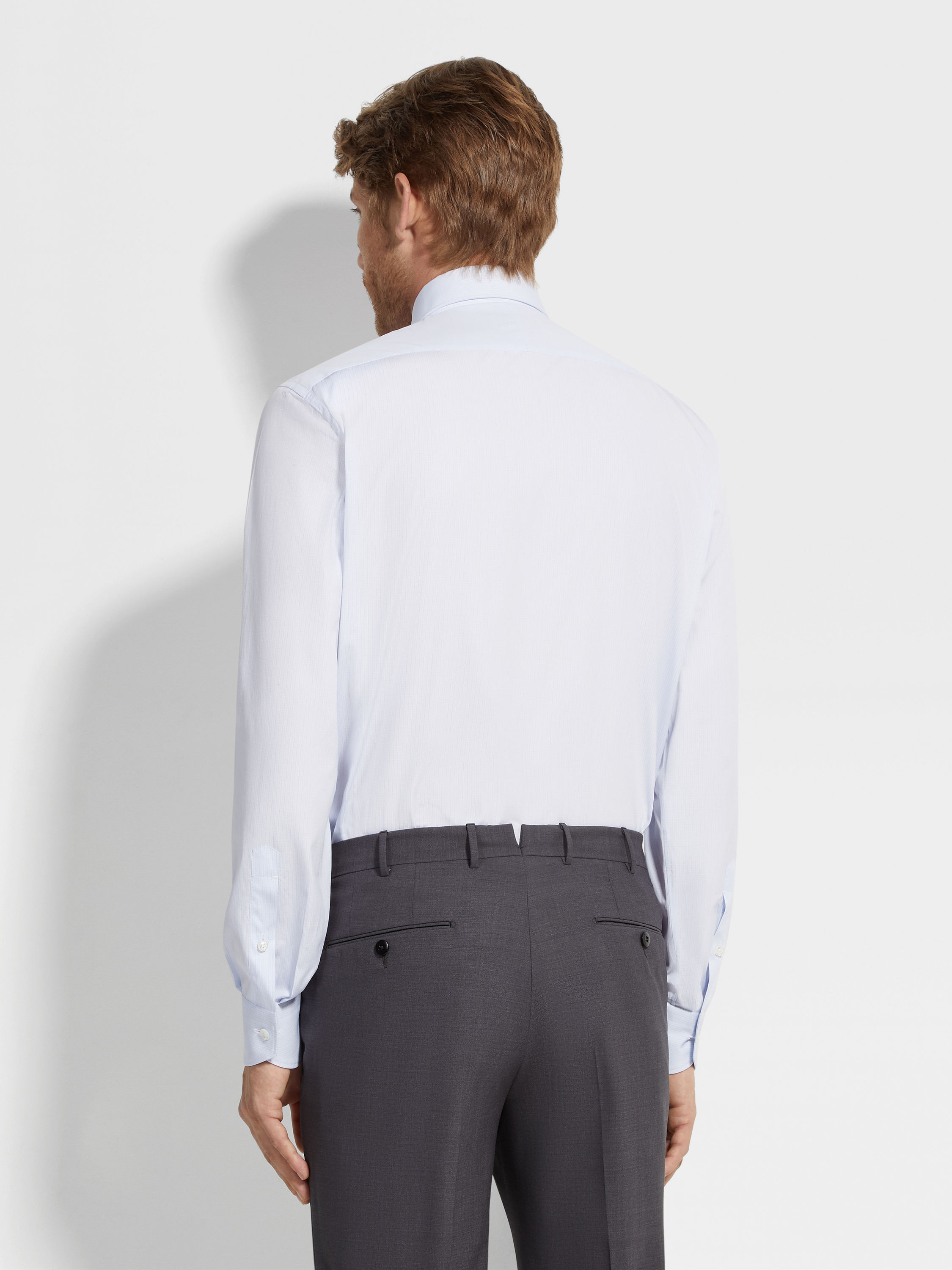 Light Blue and White Micro-checked Centoventimila Cotton Shirt Product detail photo #3