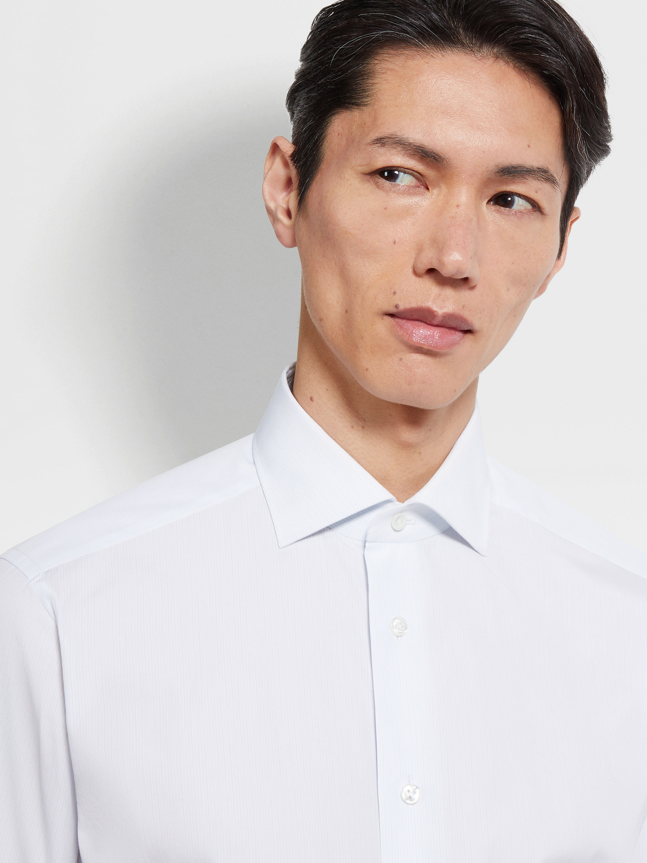 Light Blue and White Micro-striped Centoventimila Cotton Shirt Product detail photo #1