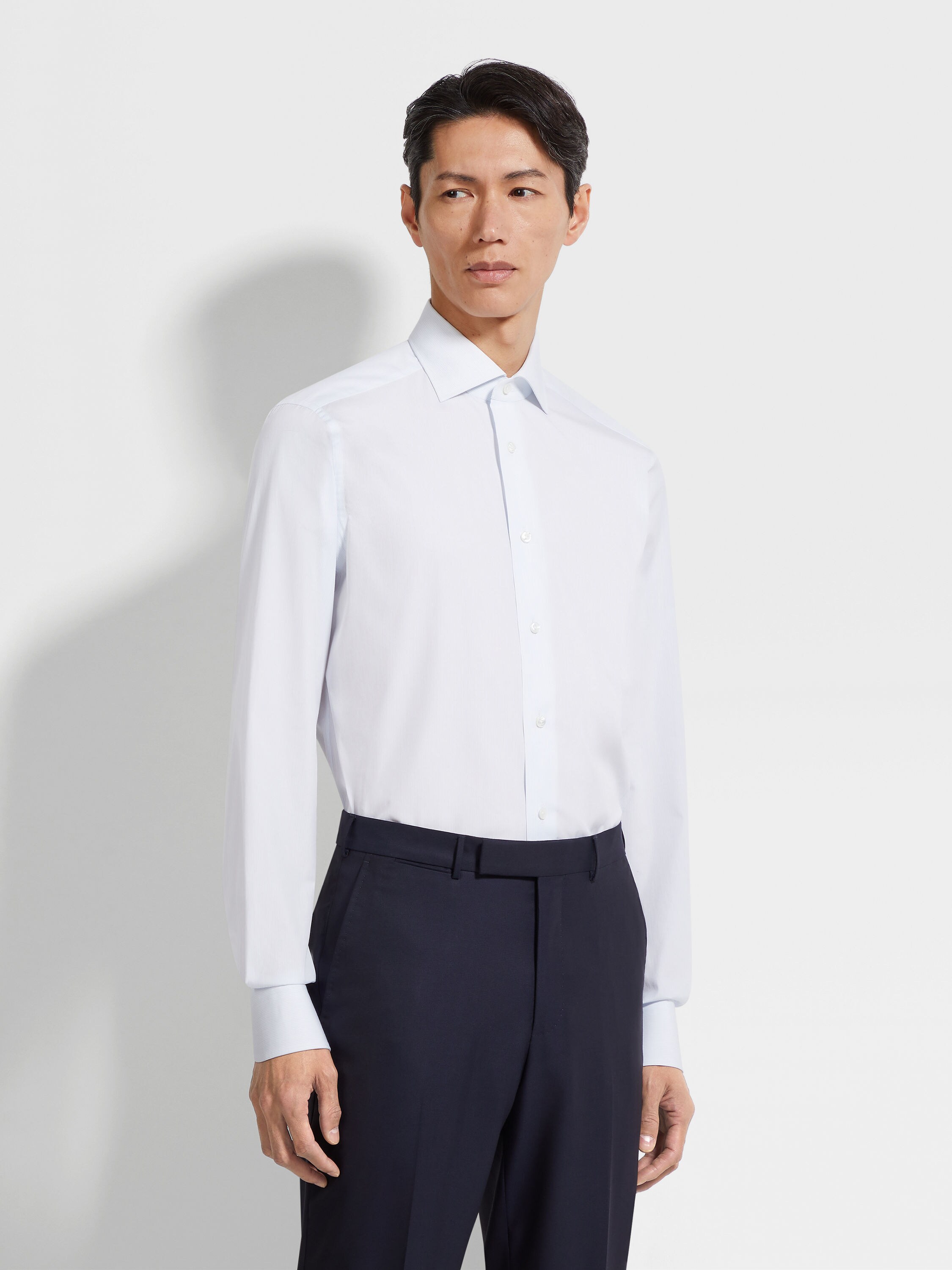 Light Blue and White Micro-striped Centoventimila Cotton Shirt Product detail photo #2