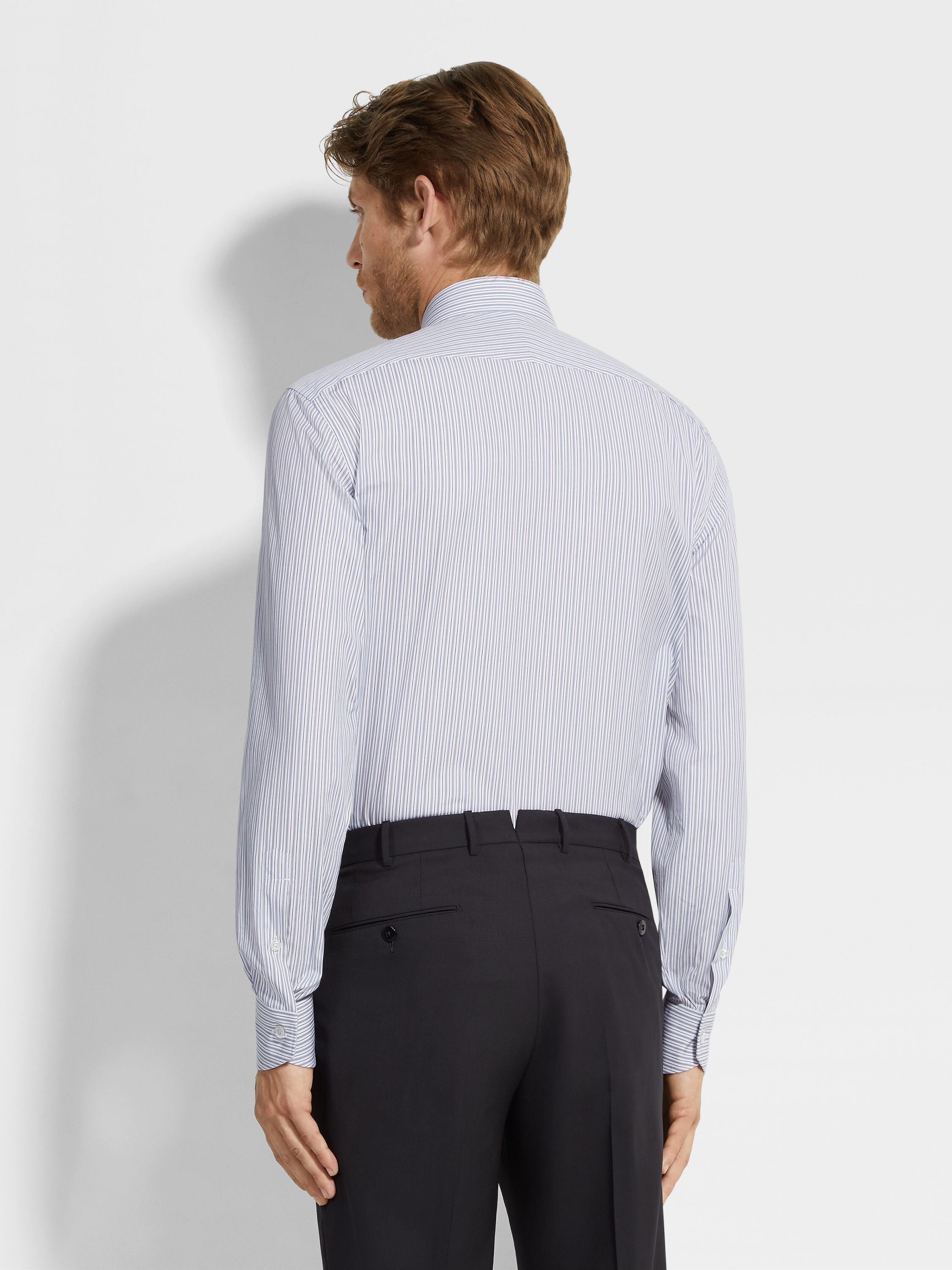 Blue and Blue Navy Striped Centoventimila Cotton Shirt Product detail photo #3