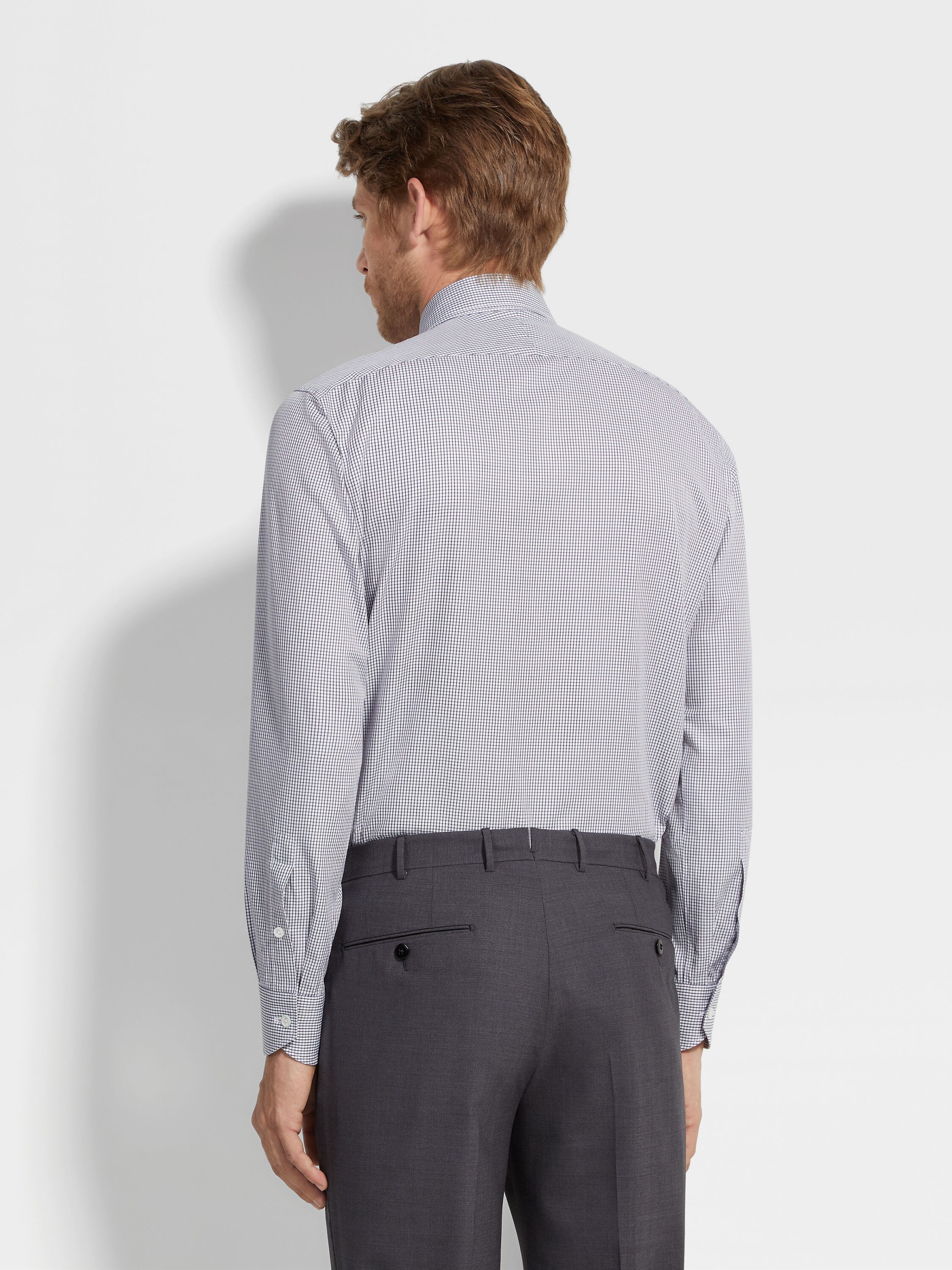 Navy Blue and White Checked Centoventimila Cotton Shirt Product detail photo #3