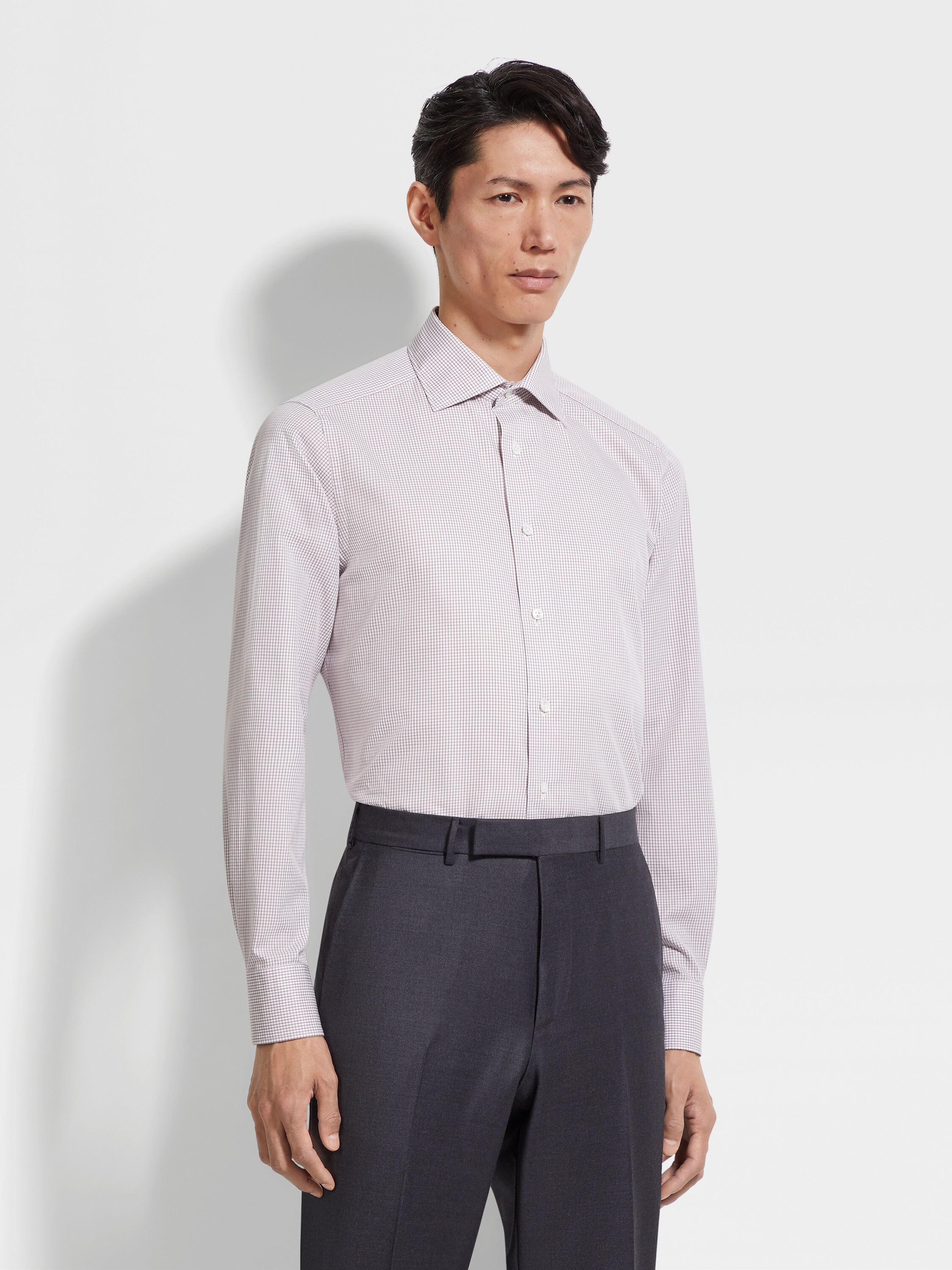 深粉色配白色格纹 Centoventimila 棉质衬衫 產品細節圖 #2