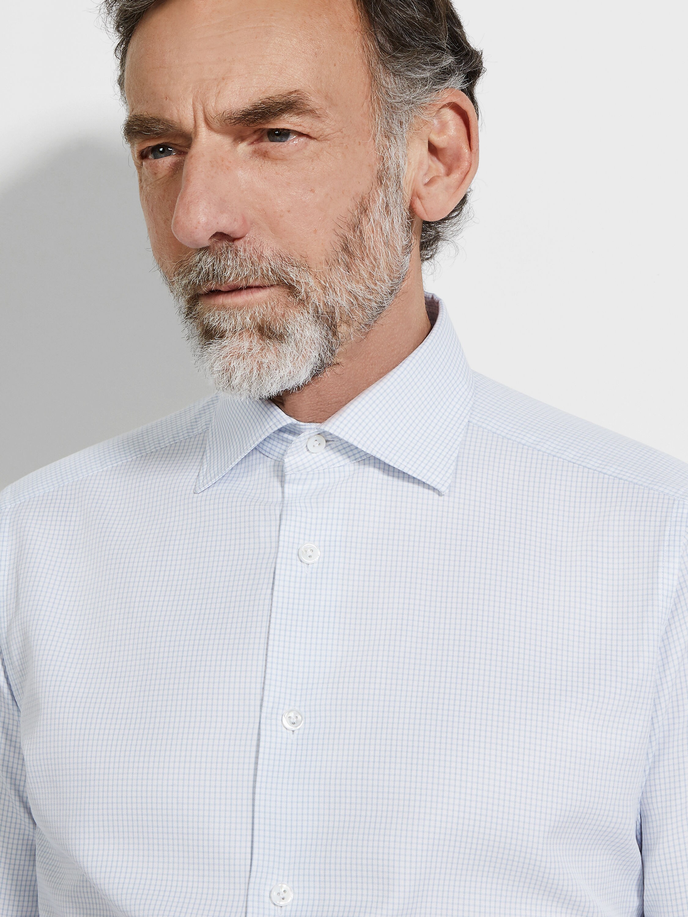 Light Blue and White Checked Centoventimila Cotton Shirt Product detail photo #1