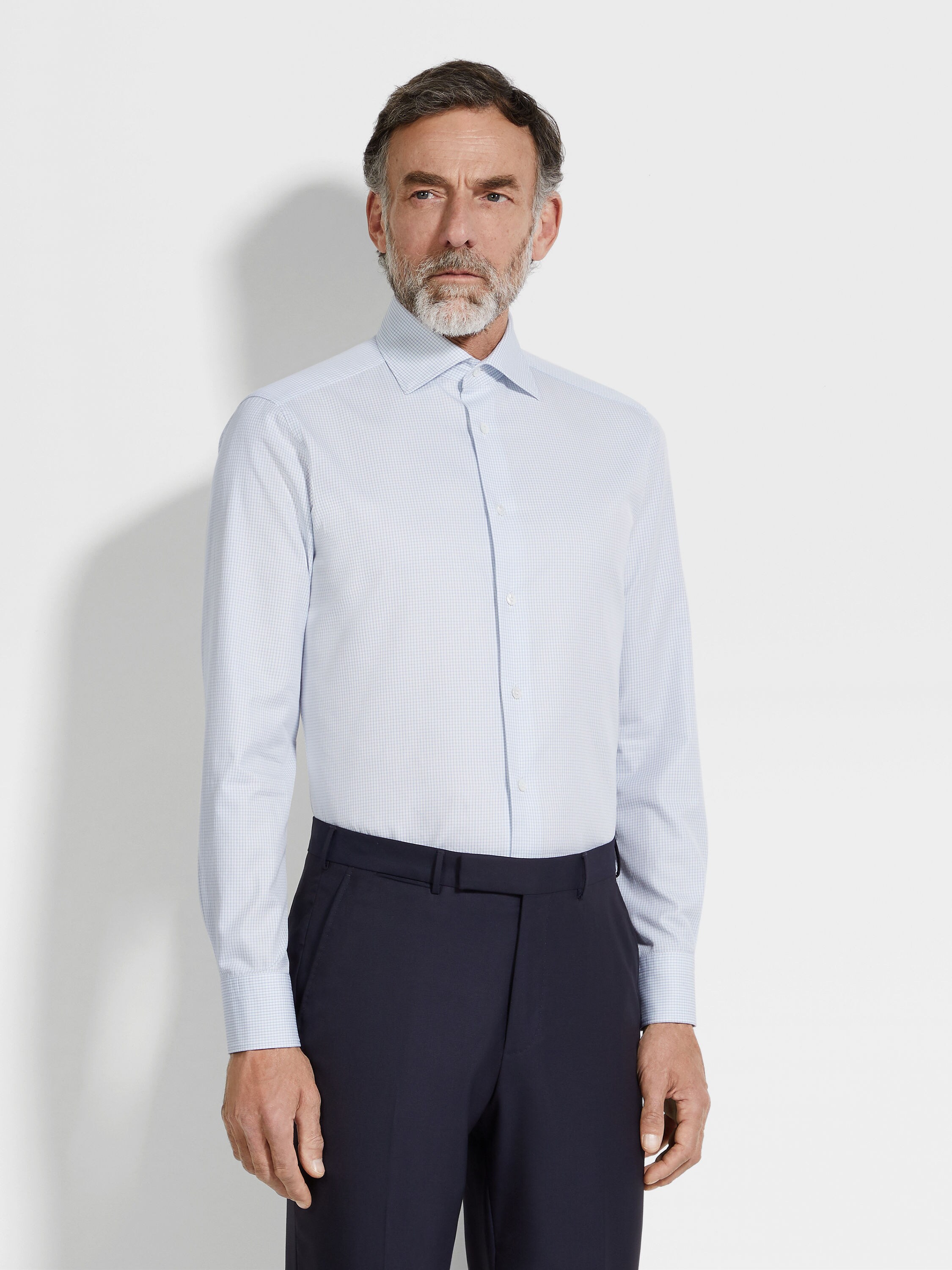 Light Blue and White Checked Centoventimila Cotton Shirt Product detail photo #2