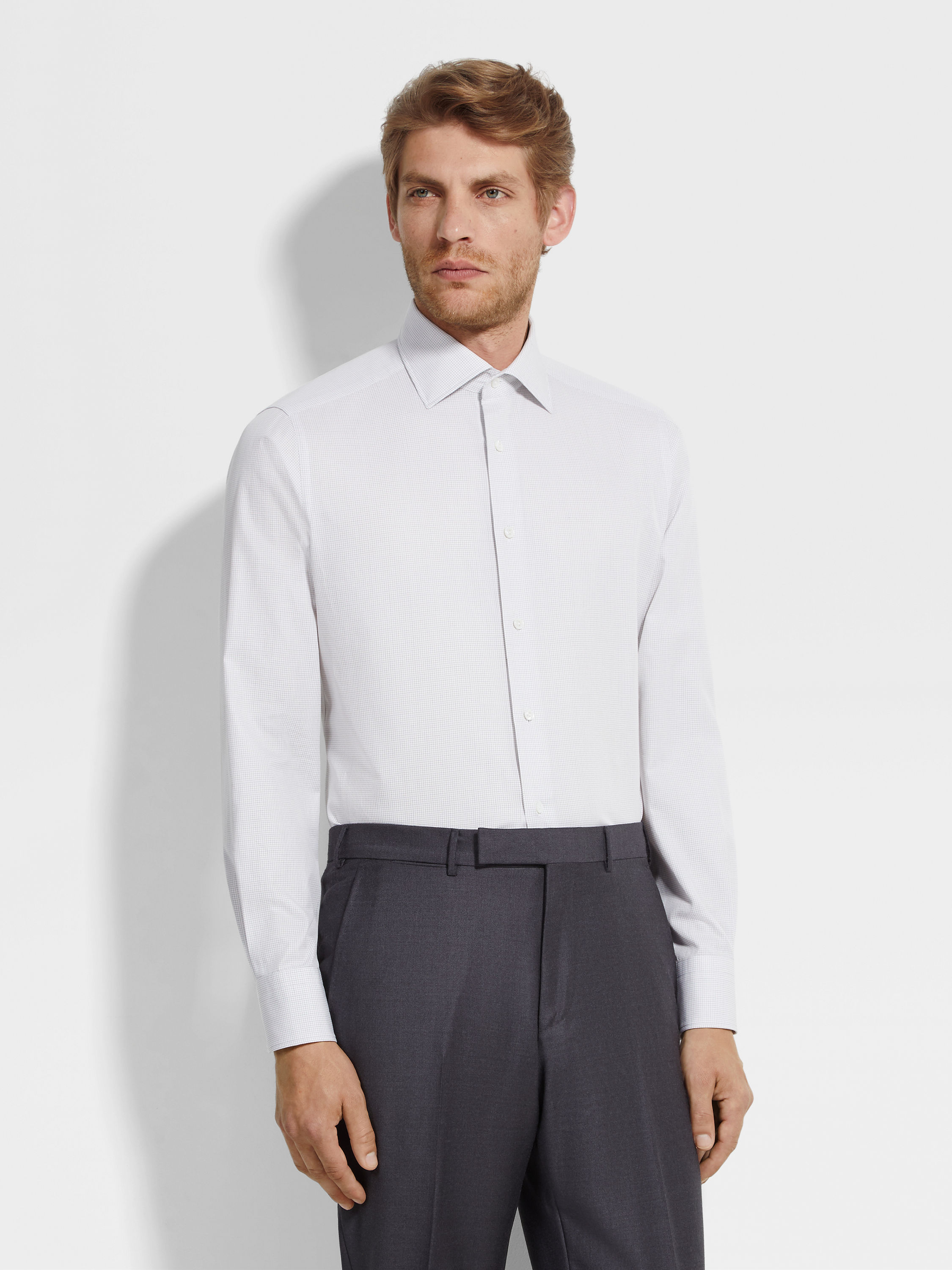 Brown and Dark Green Micro-checked Centoventimila Cotton Shirt Product detail photo #2