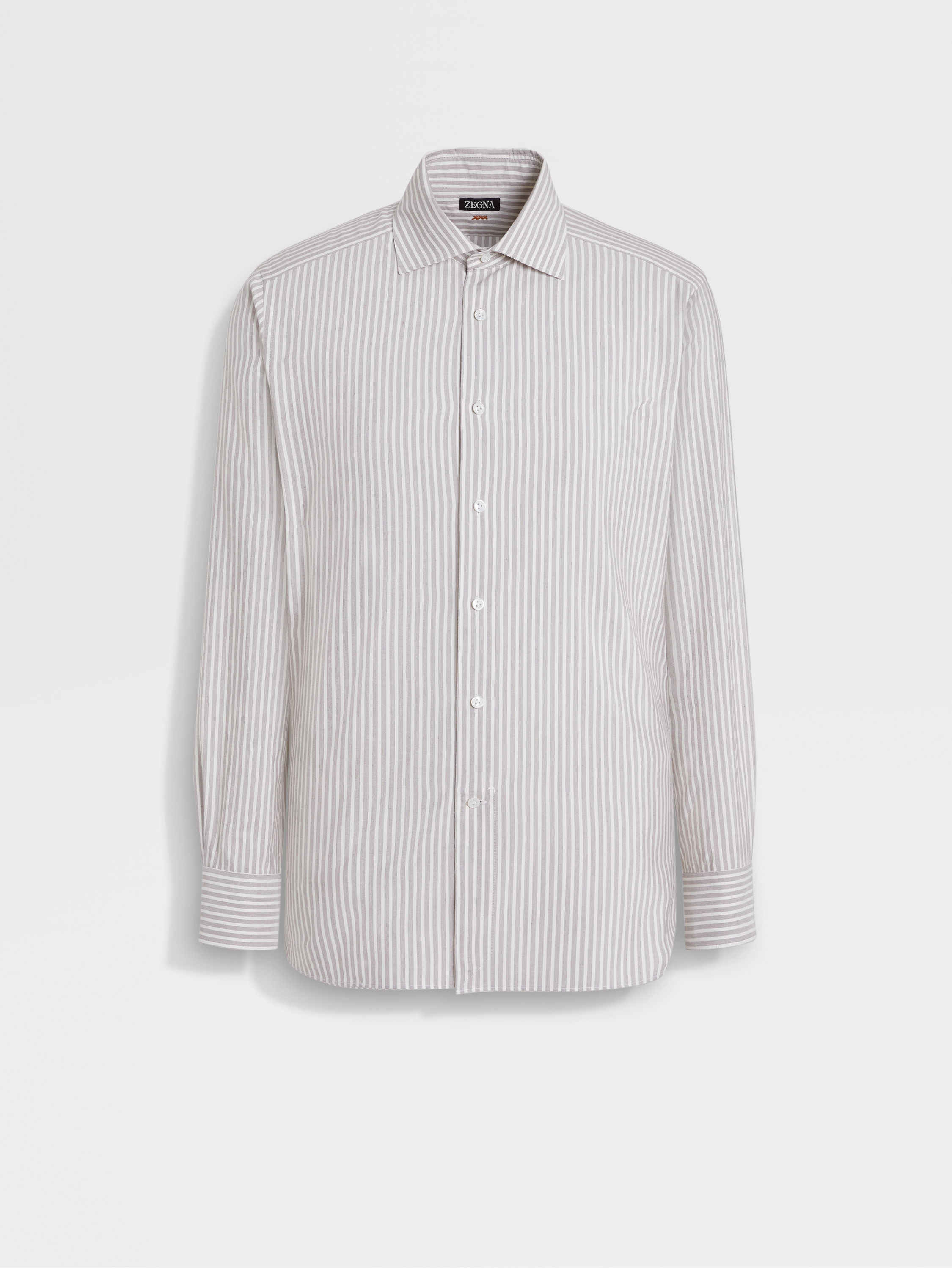 Brown and White Striped Silk and Cotton Blend Shirt Main product photo