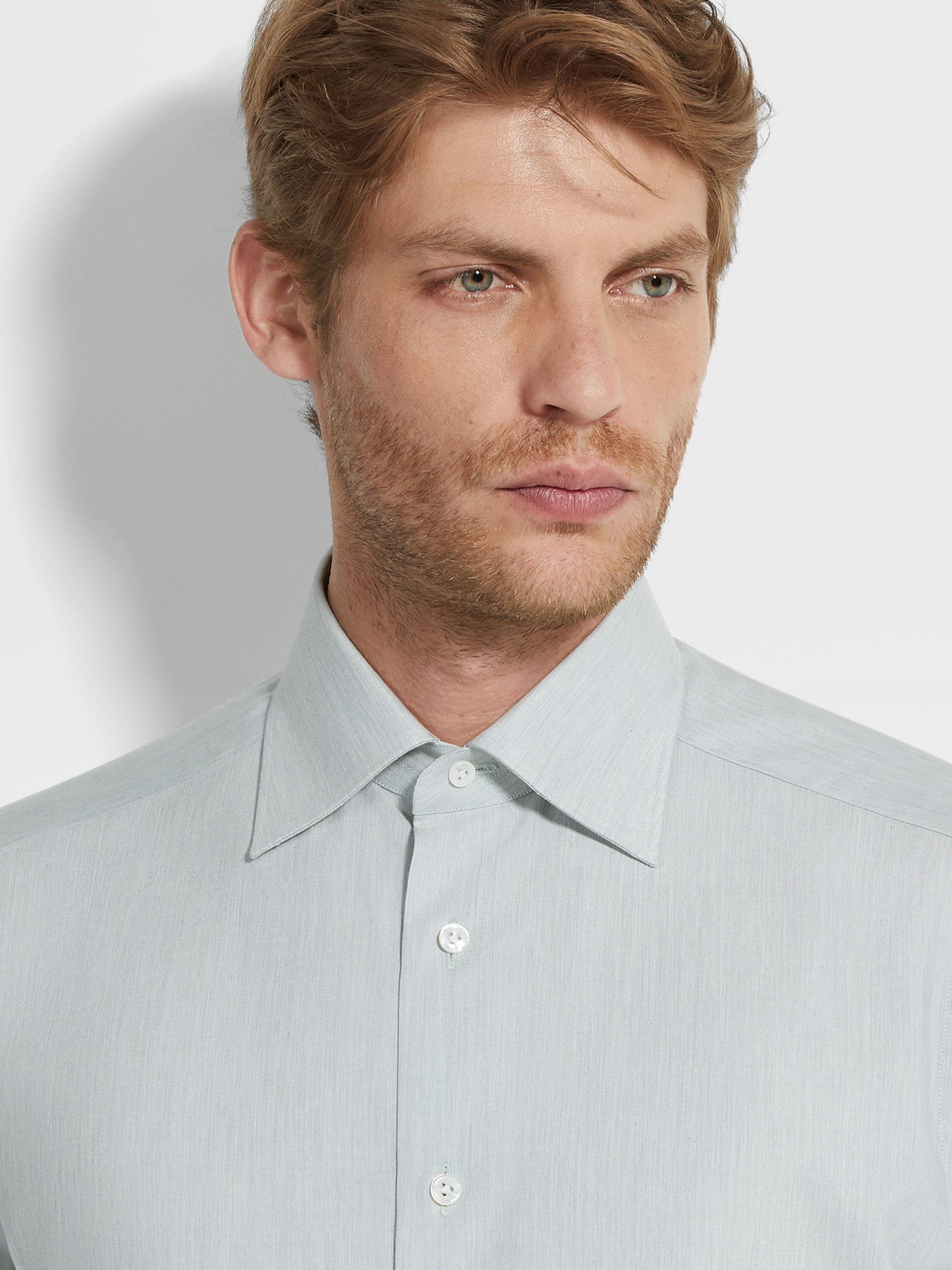 Aqua Green Silk Cotton and Cashmere Shirt Product detail photo #2