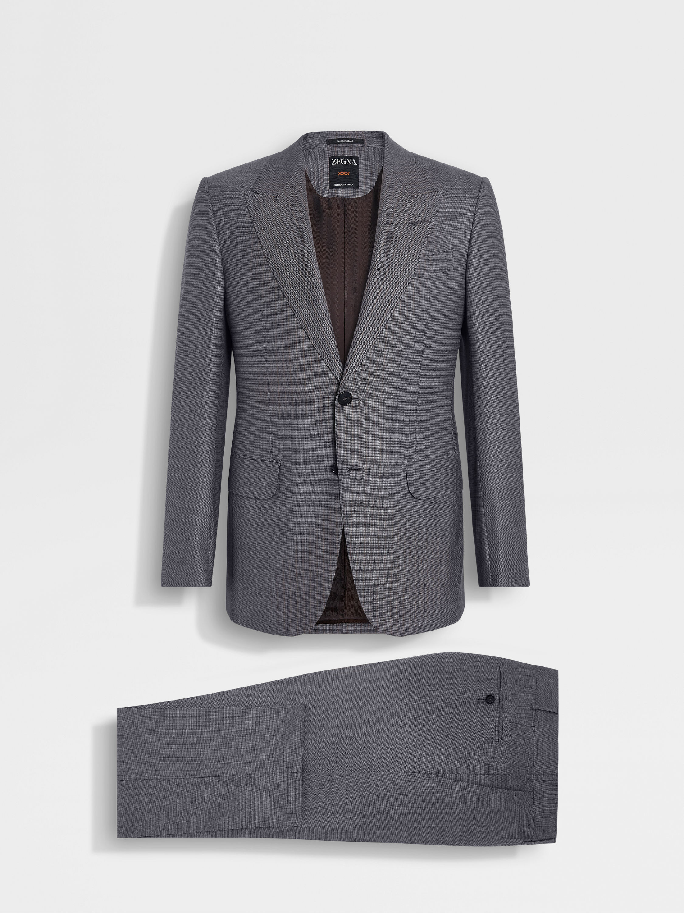 Grey and Light Brown Centoventimila Wool Suit Product detail photo #1