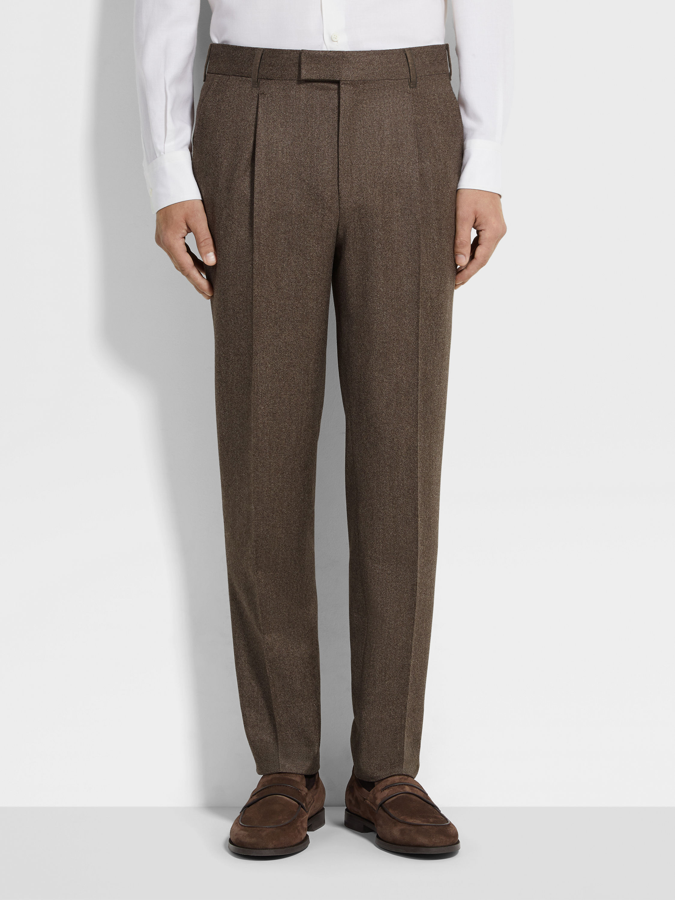 混棕色羊毛及山羊绒 Roccia 长裤 产品细节图 #4