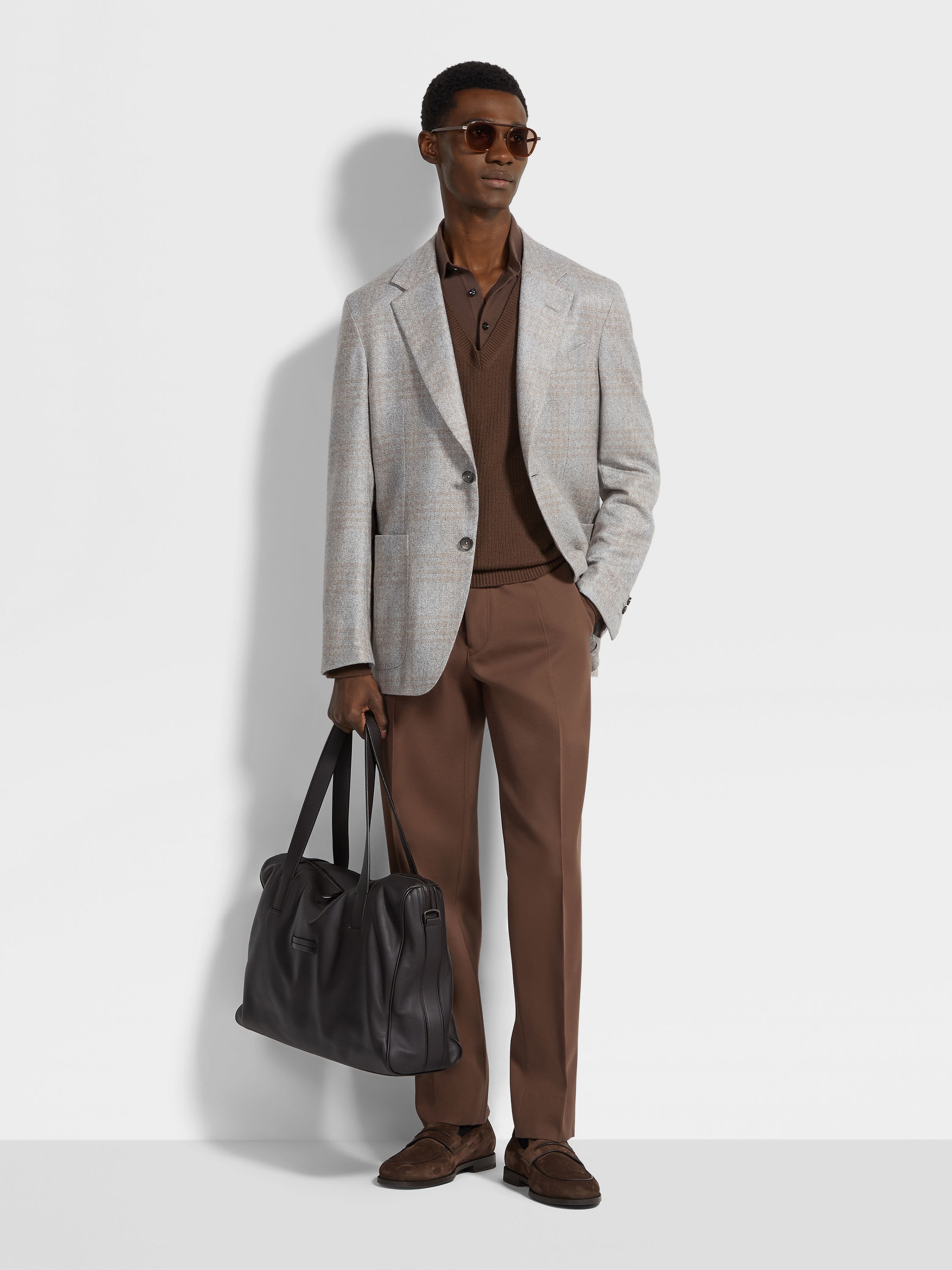 Light Grey and Light Taupe Silk and Cashmere Jacket Product detail photo #1