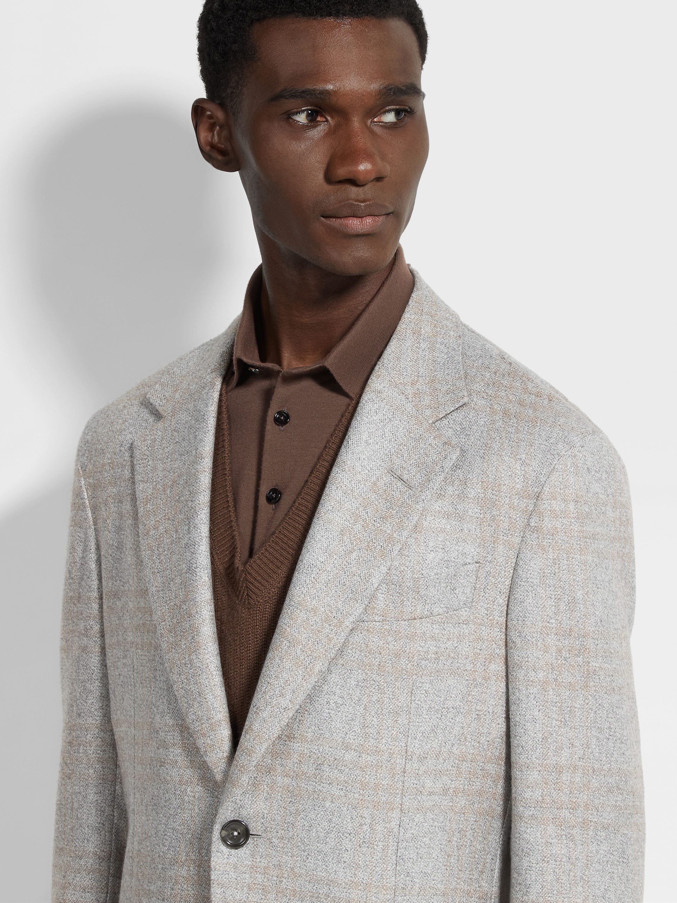 Light Grey and Light Taupe Silk and Cashmere Jacket Product detail photo #2