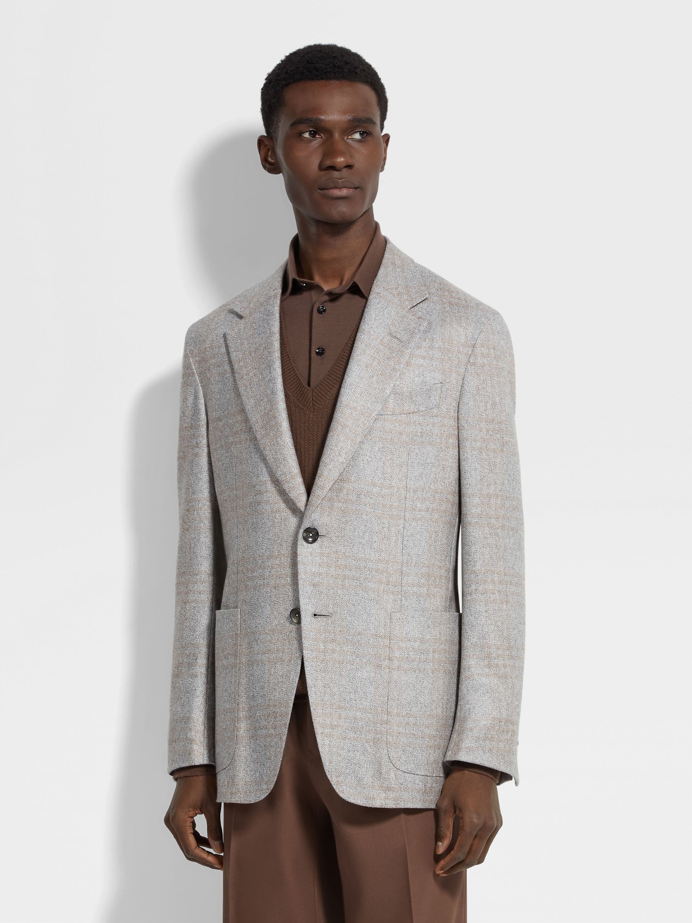 Light Grey and Light Taupe Silk and Cashmere Jacket Product detail photo #3