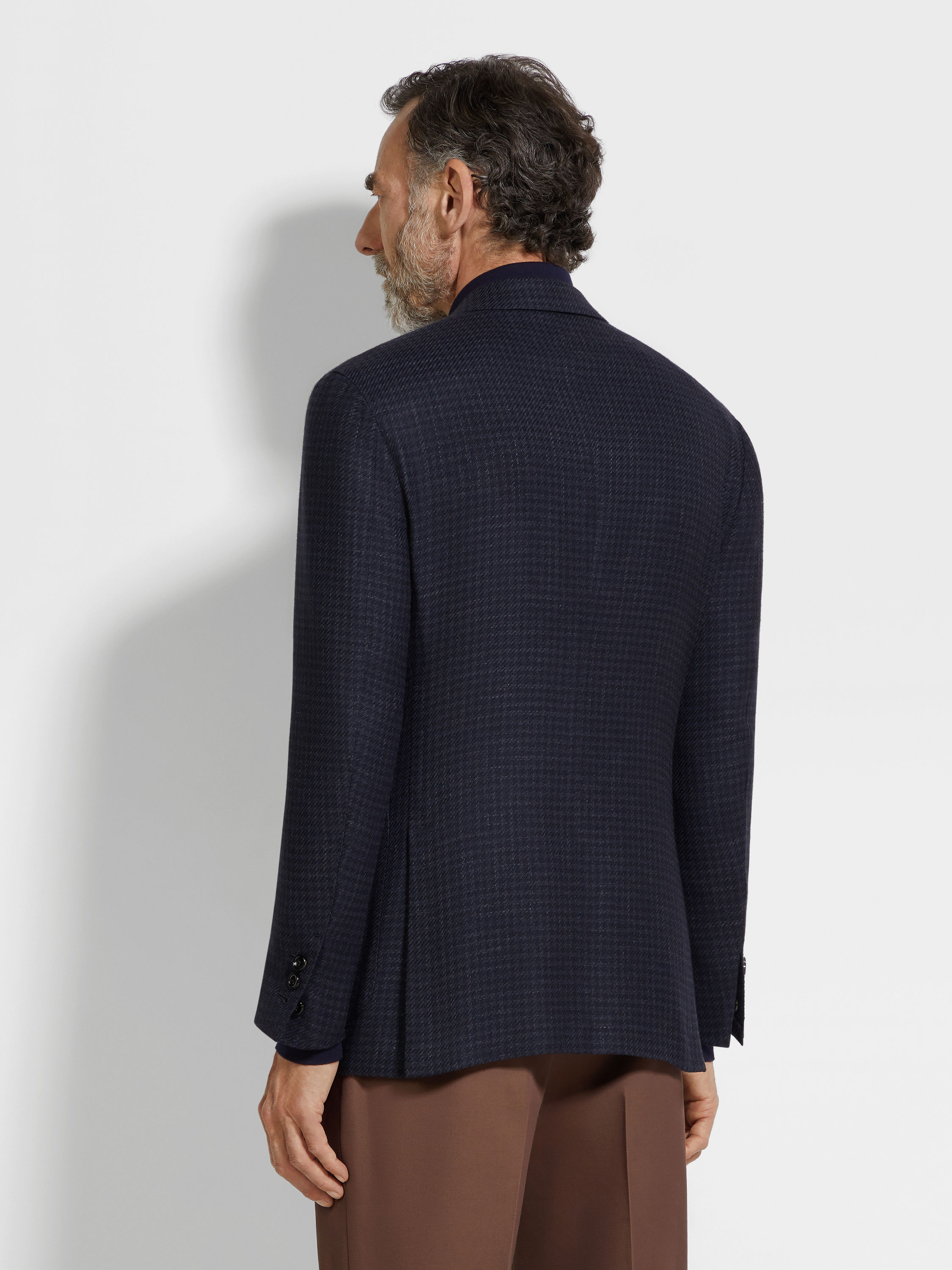 Navy Blue Silk Cashmere and Linen Jacket Product detail photo #4