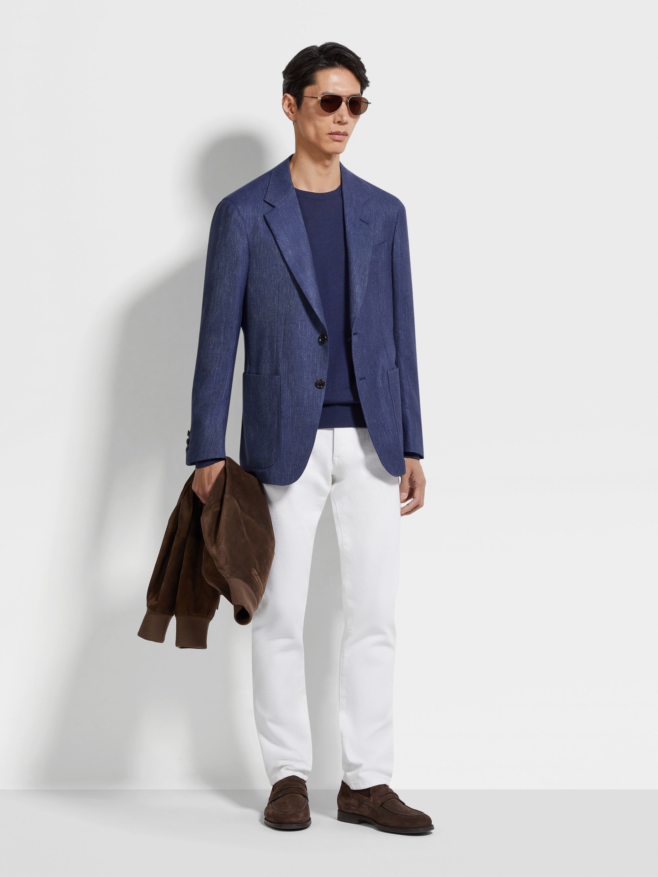 Ink Blue Silk Cashmere and Linen Jacket Product detail photo #1