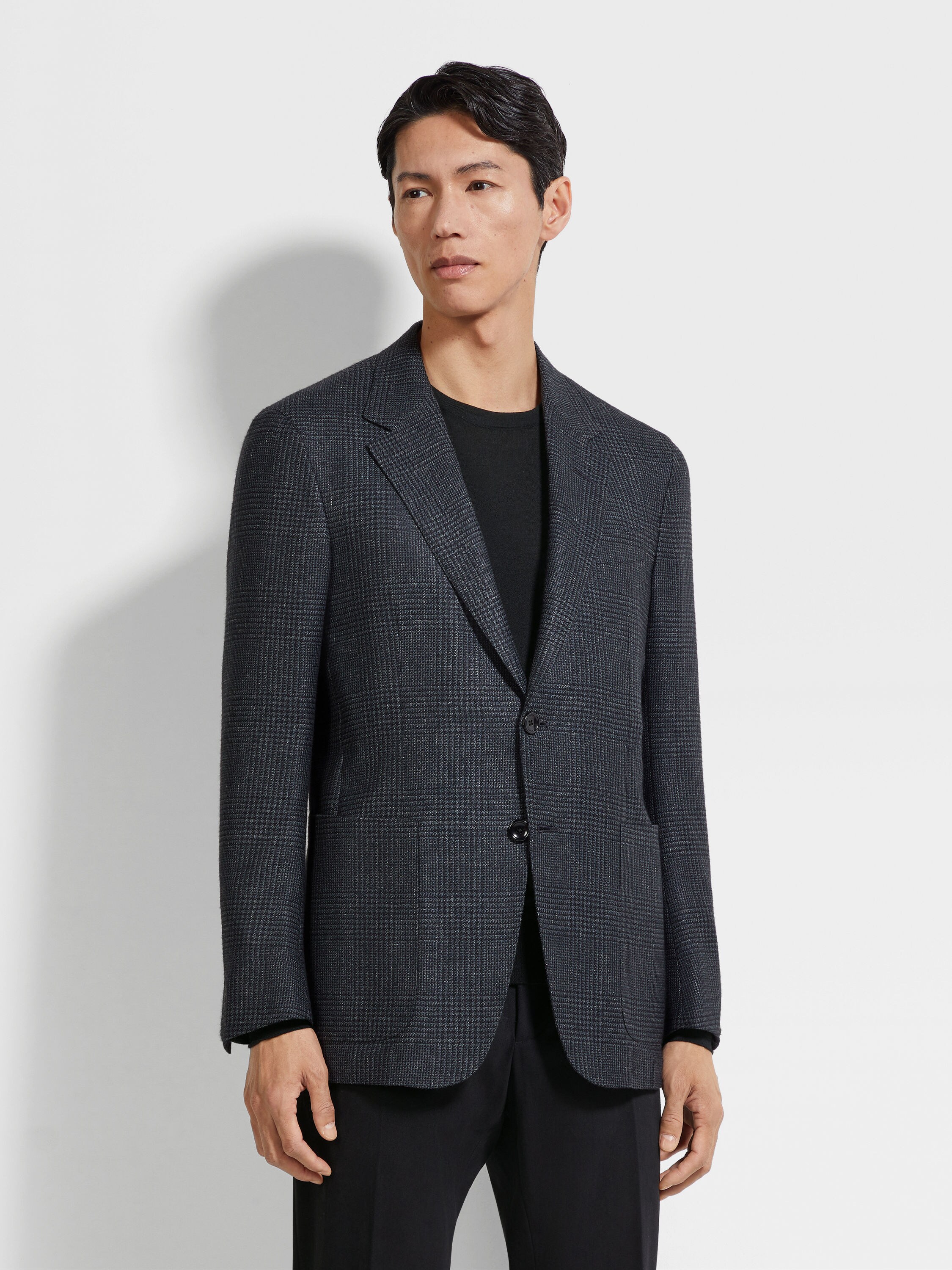 Grey and Black Silk Cashmere and Linen Jacket Product detail photo #3