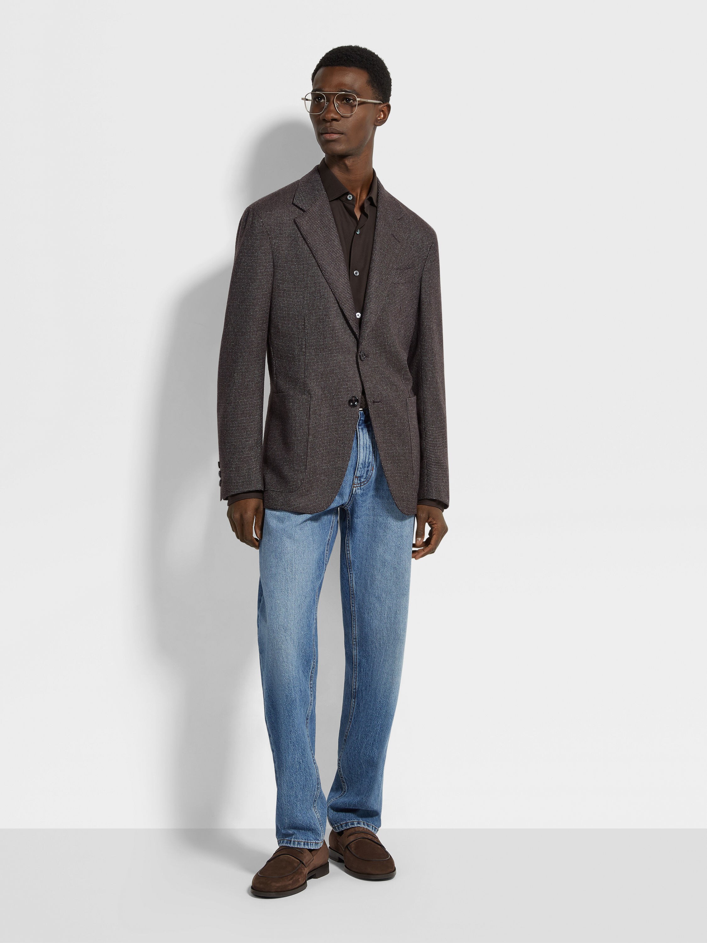 Brown and Grey Oasi Cashmere Jacket Product detail photo #1