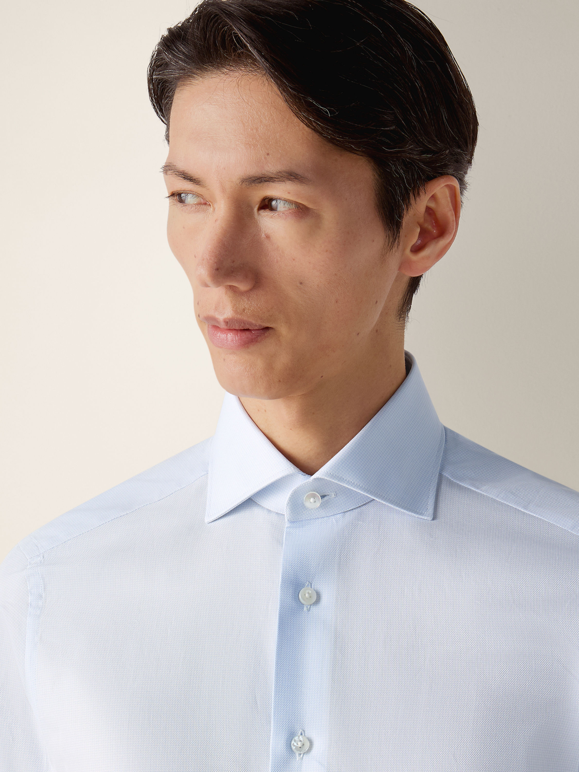 Light Avio Blue Micro-structured Trecapi Cotton Shirt Product detail photo #1