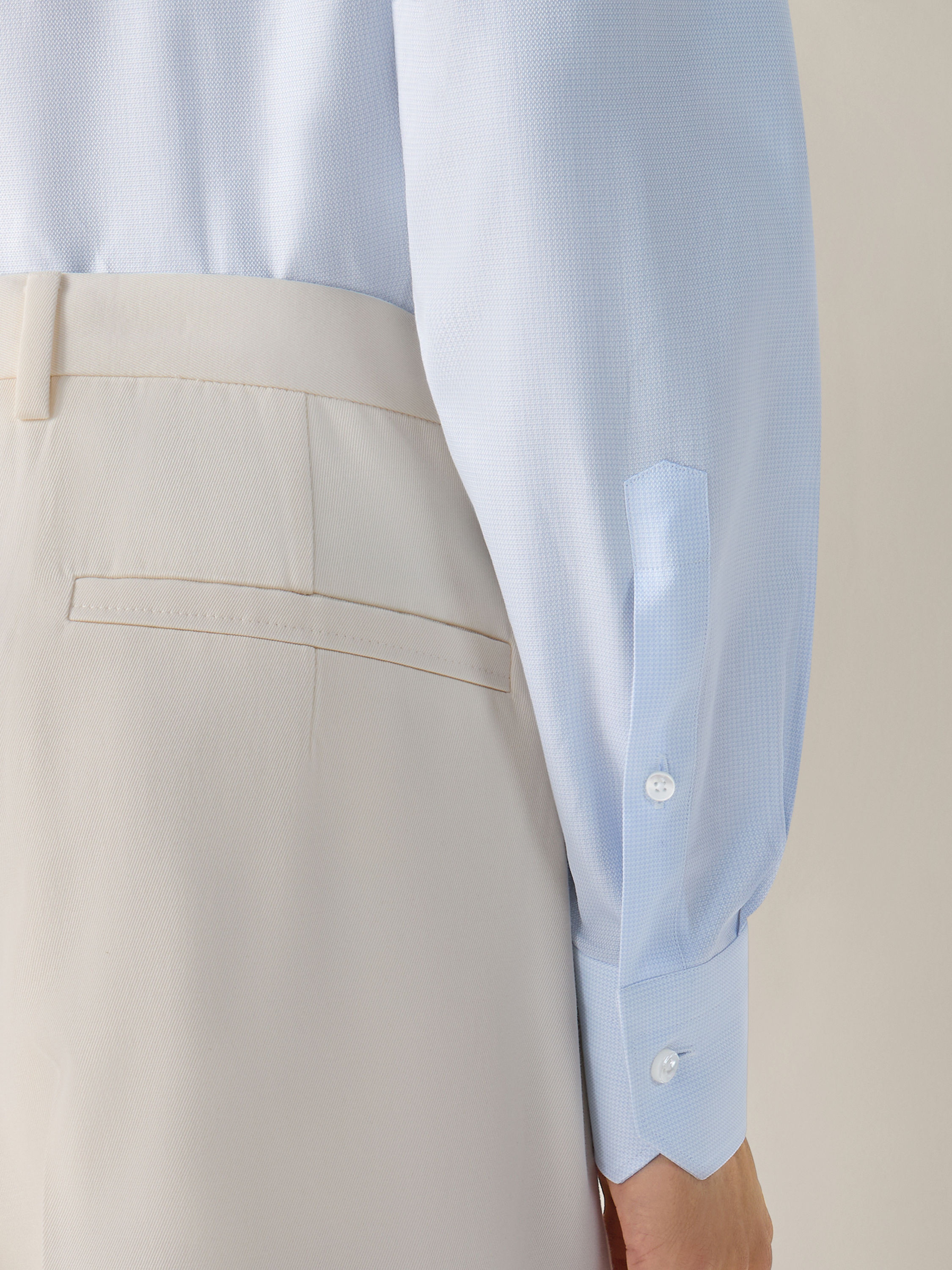 Light Avio Blue Micro-structured Trecapi Cotton Shirt Product detail photo #4