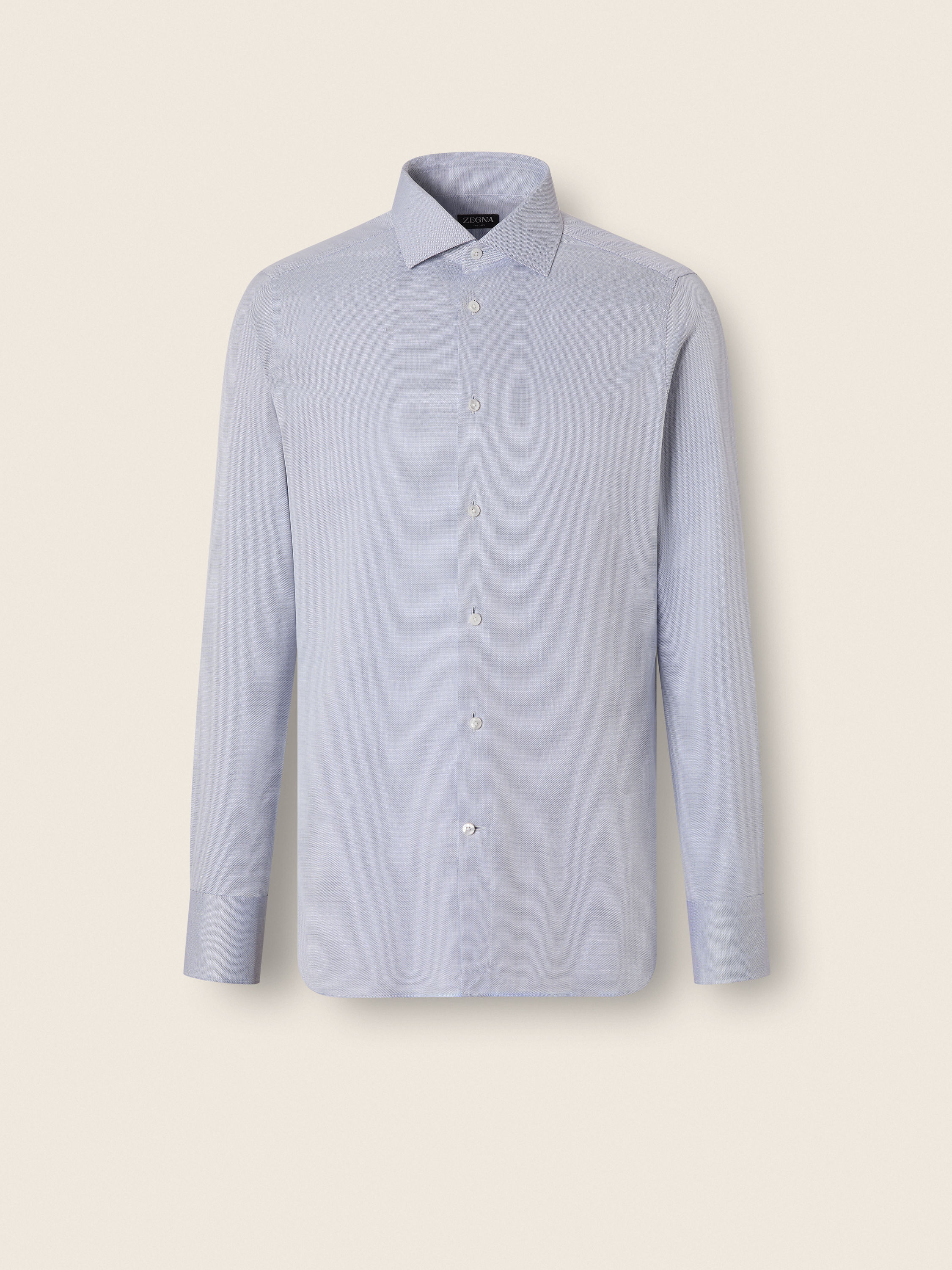 Dark Indigo Blue and White Micro-structured Trecapi Cotton Shirt Product detail photo #1