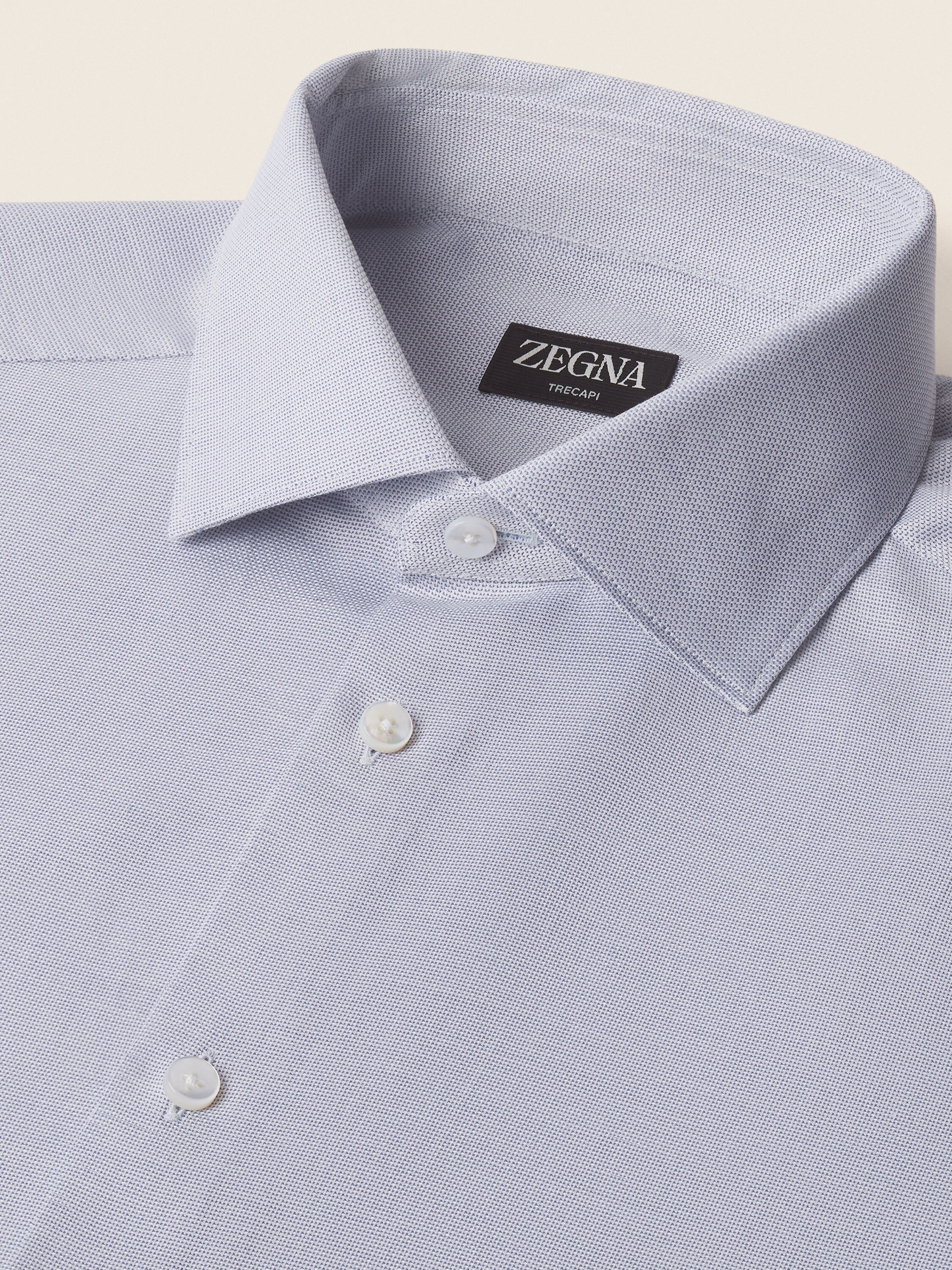 Dark Indigo Blue and White Micro-structured Trecapi Cotton Shirt Product detail photo #2