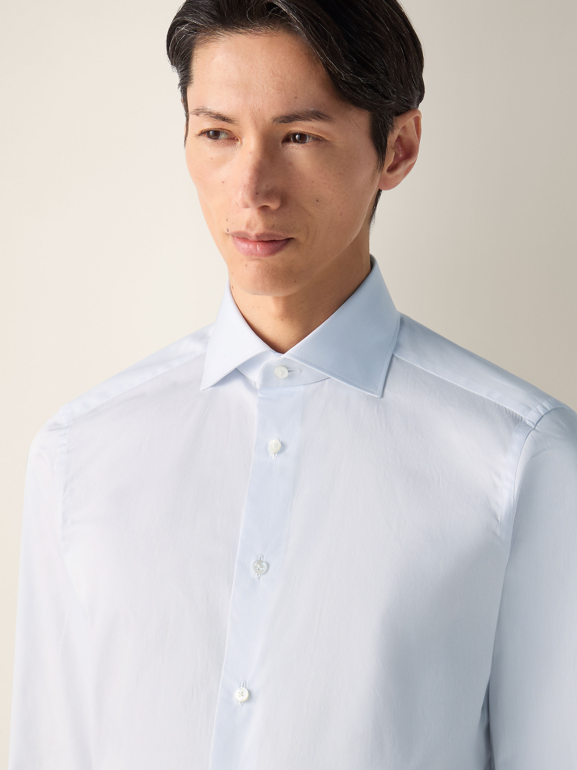 Light Avio Blue and White Micro-striped Trecapi Cotton Shirt Product detail photo #1