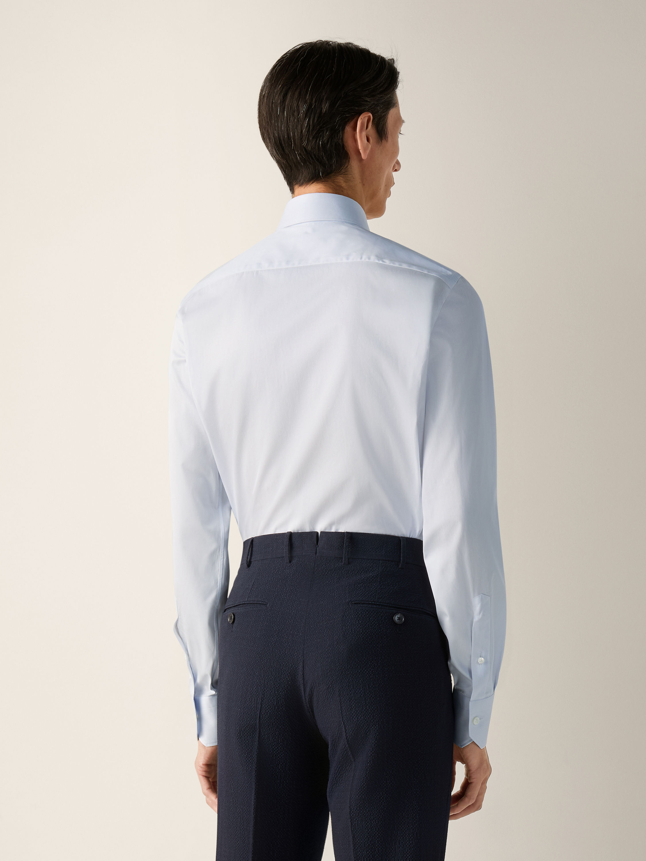 Light Avio Blue and White Micro-striped Trecapi Cotton Shirt Product detail photo #3