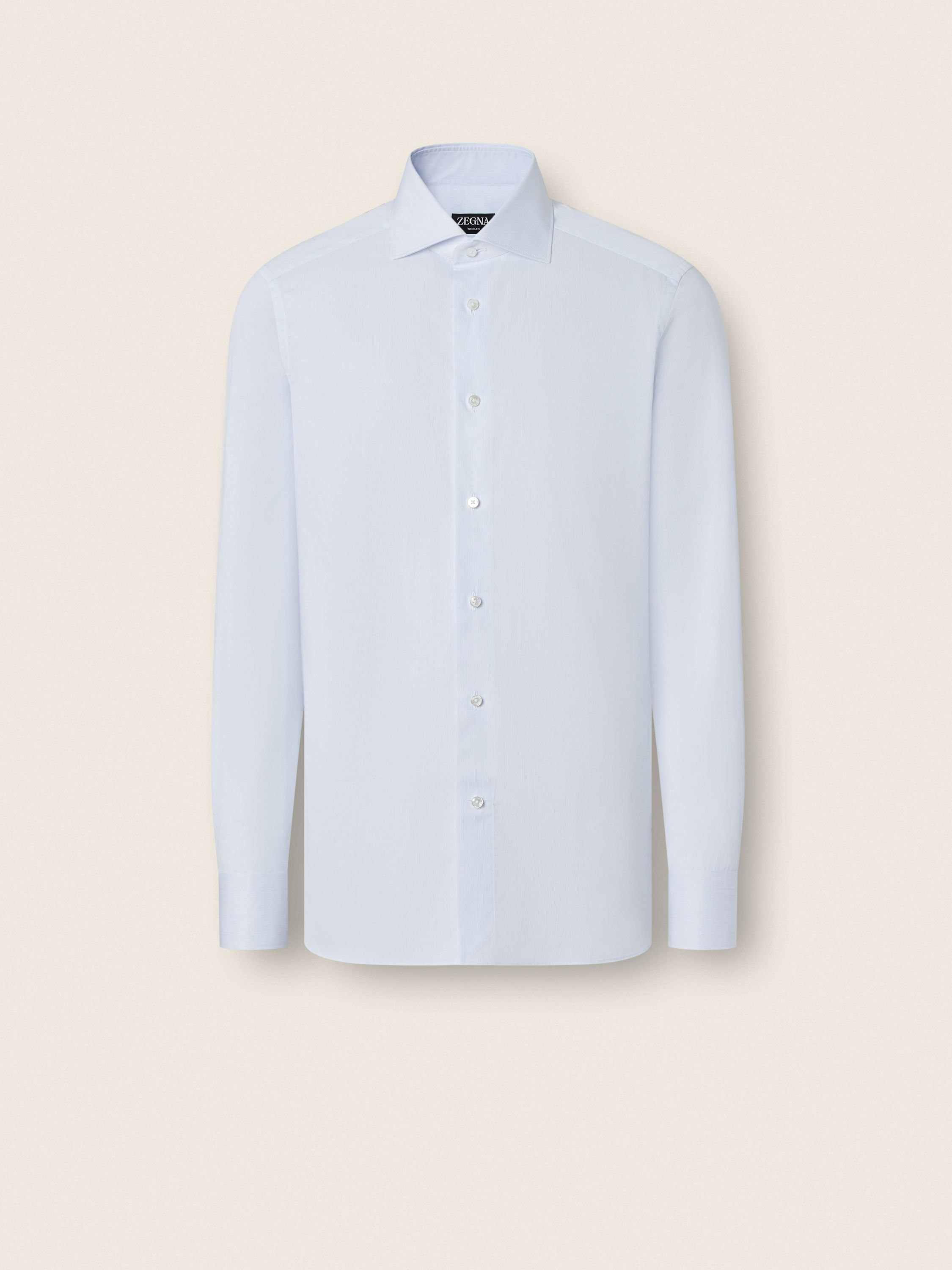 Light Avio Blue and White Micro-striped Trecapi Cotton Shirt Main product photo