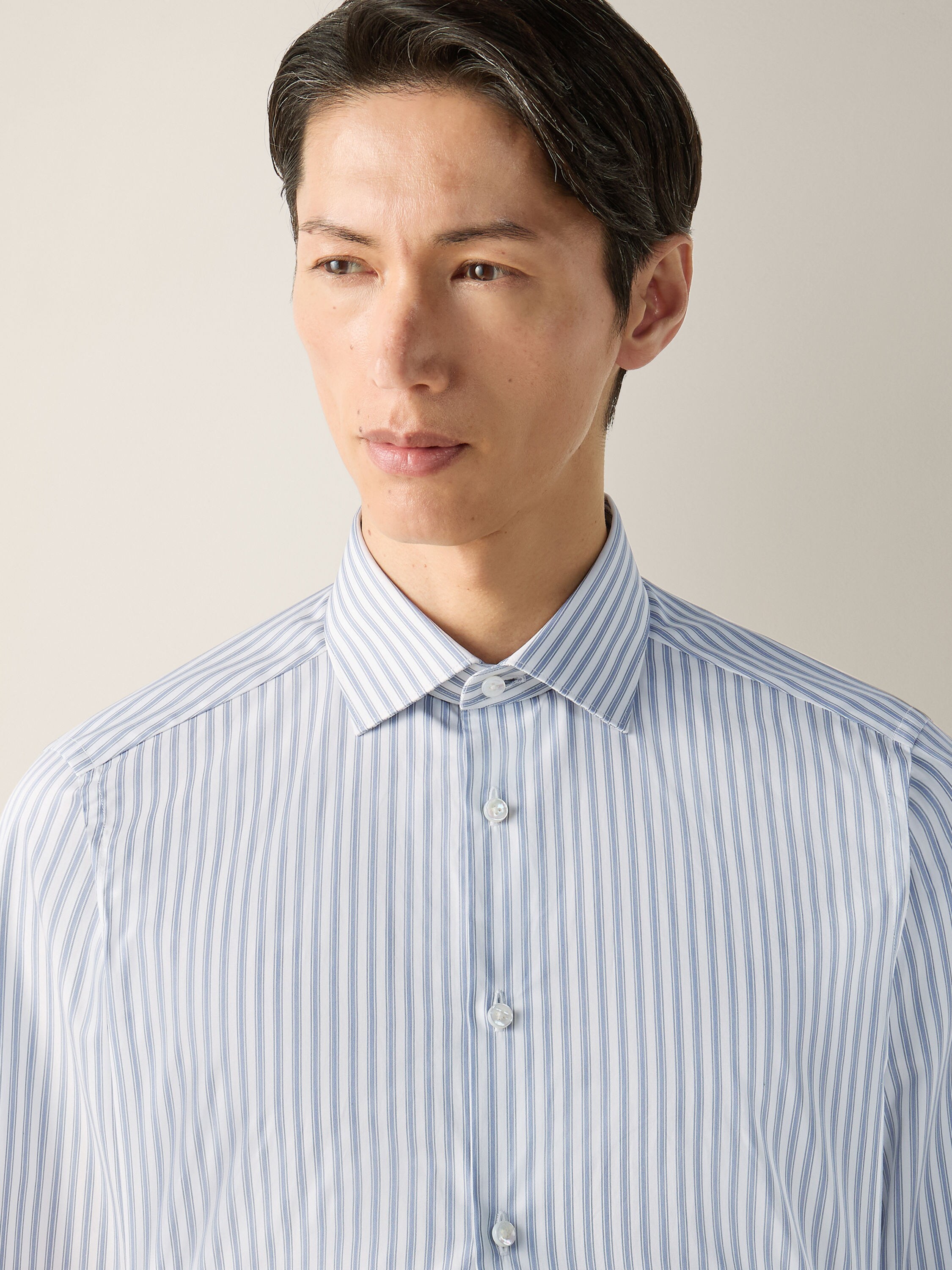 蓝色配白色条纹 Trecapi 棉质衬衫 產品細節圖 #1