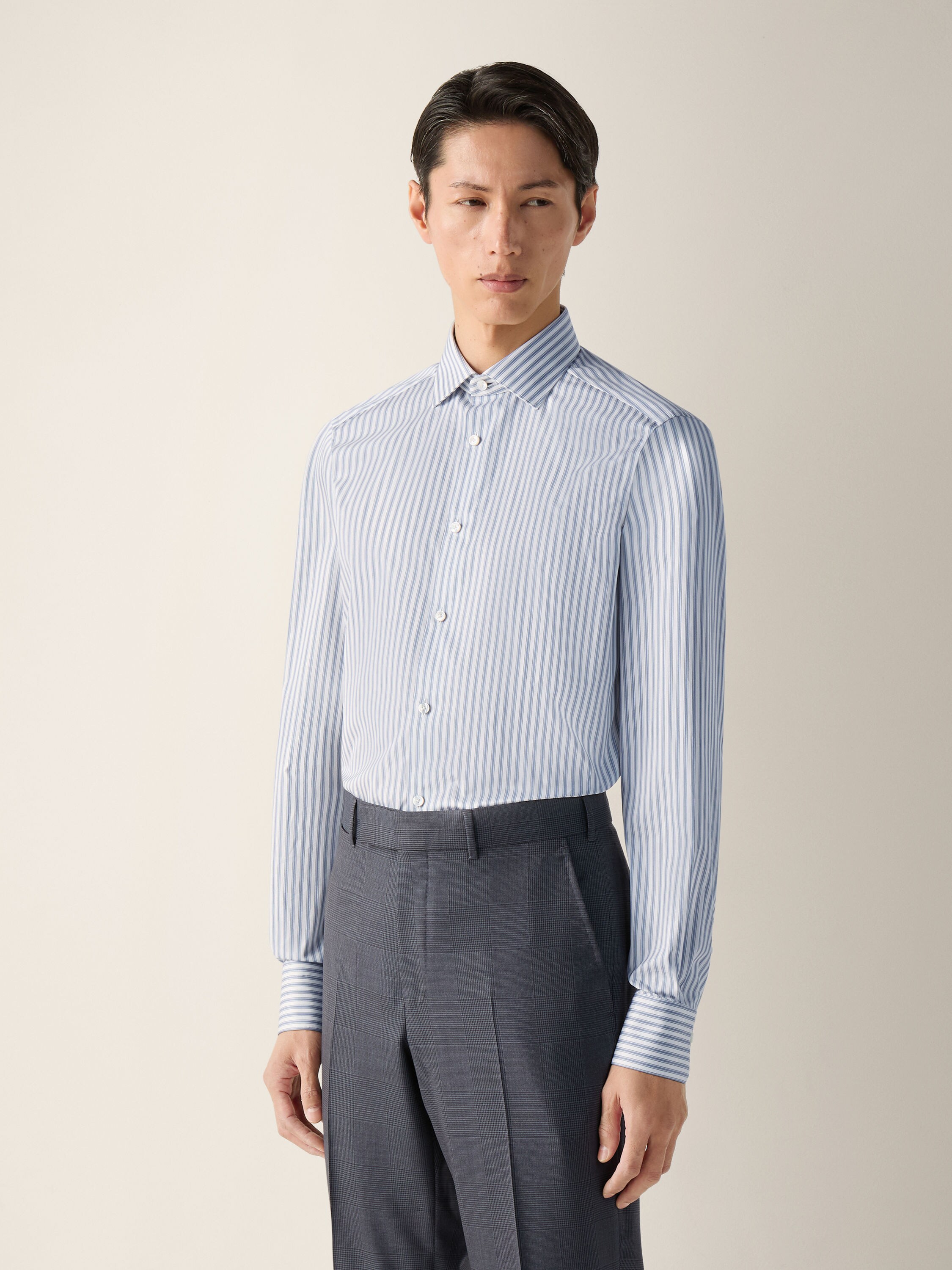 蓝色配白色条纹 Trecapi 棉质衬衫 產品細節圖 #2