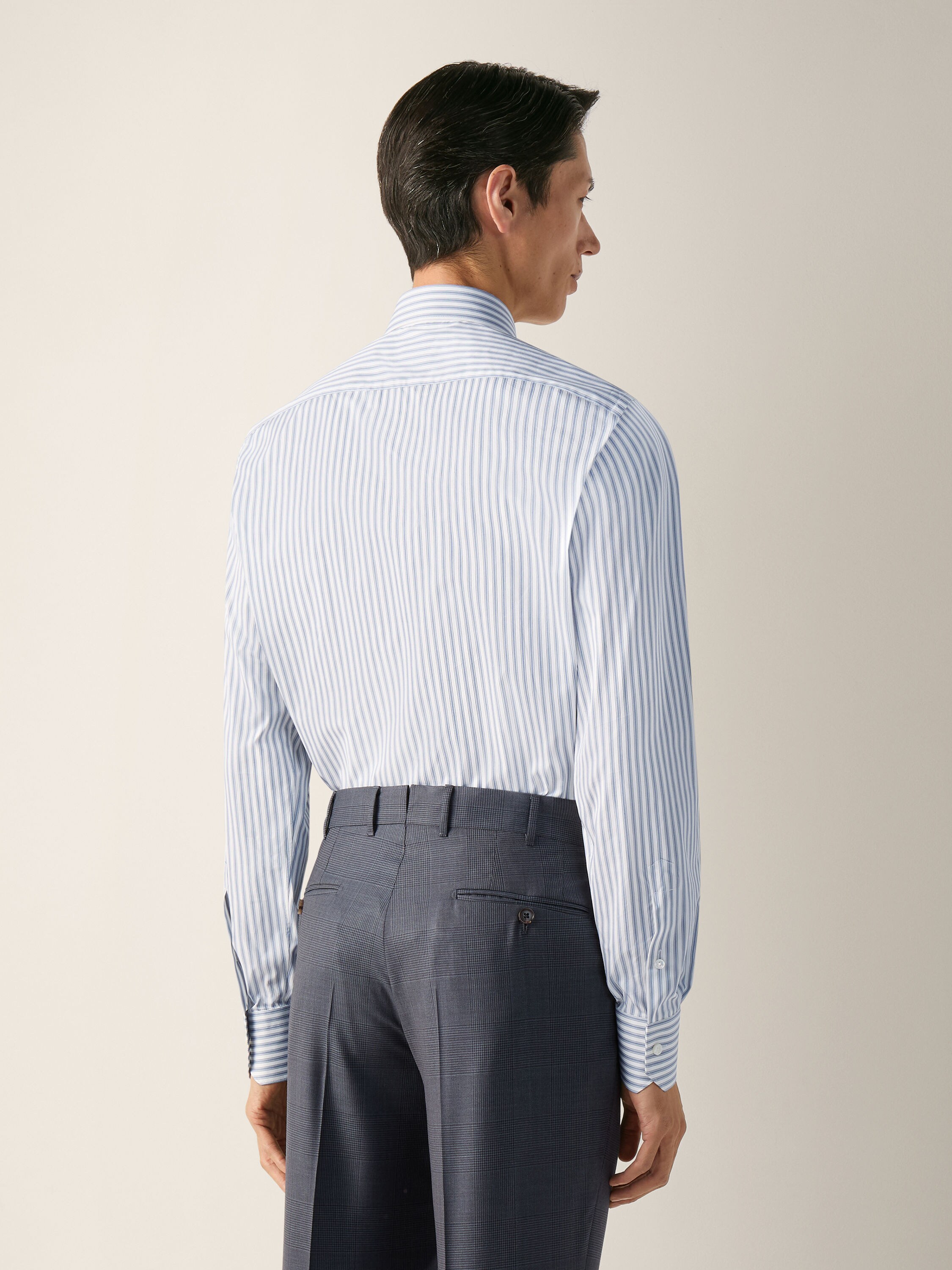 蓝色配白色条纹 Trecapi 棉质衬衫 產品細節圖 #3
